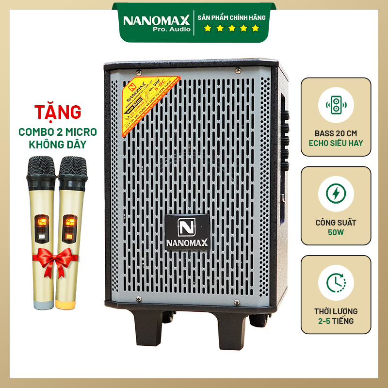 Loa kéo karaoke mini nanomax s-8c lưới xám 1