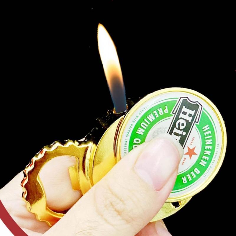 Bật lửa kiêm khui bia có logo bia heineken xài gas