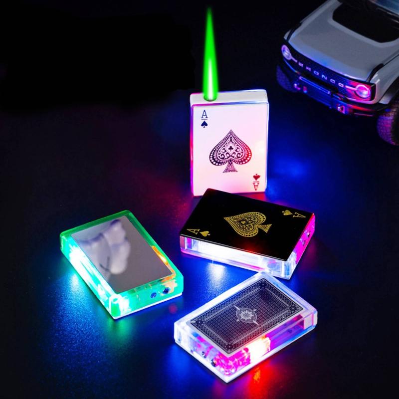 Bật lửa hình lá bài có gương soi đèn LED nhấp nháy xài gas