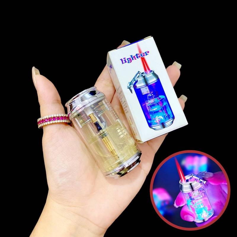 Bật lửa hình lon nước gas lộ thiên có đèn nhấp nháy fullbox - xài gas