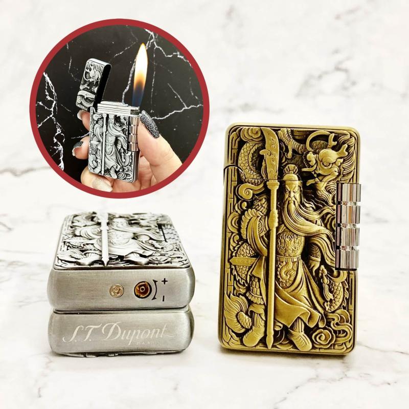 Bật lửa Dupont hình Quan Công bằng đồng M-17 dùng gas