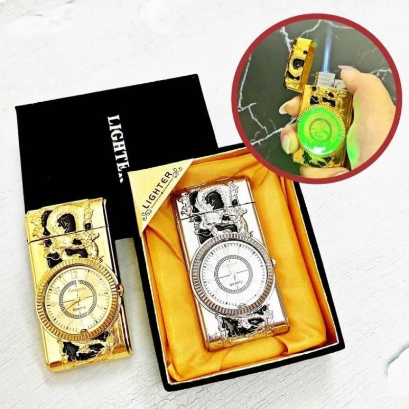 Đồng hồ bật lửa hình rồng dùng gas có đèn led - có hộp