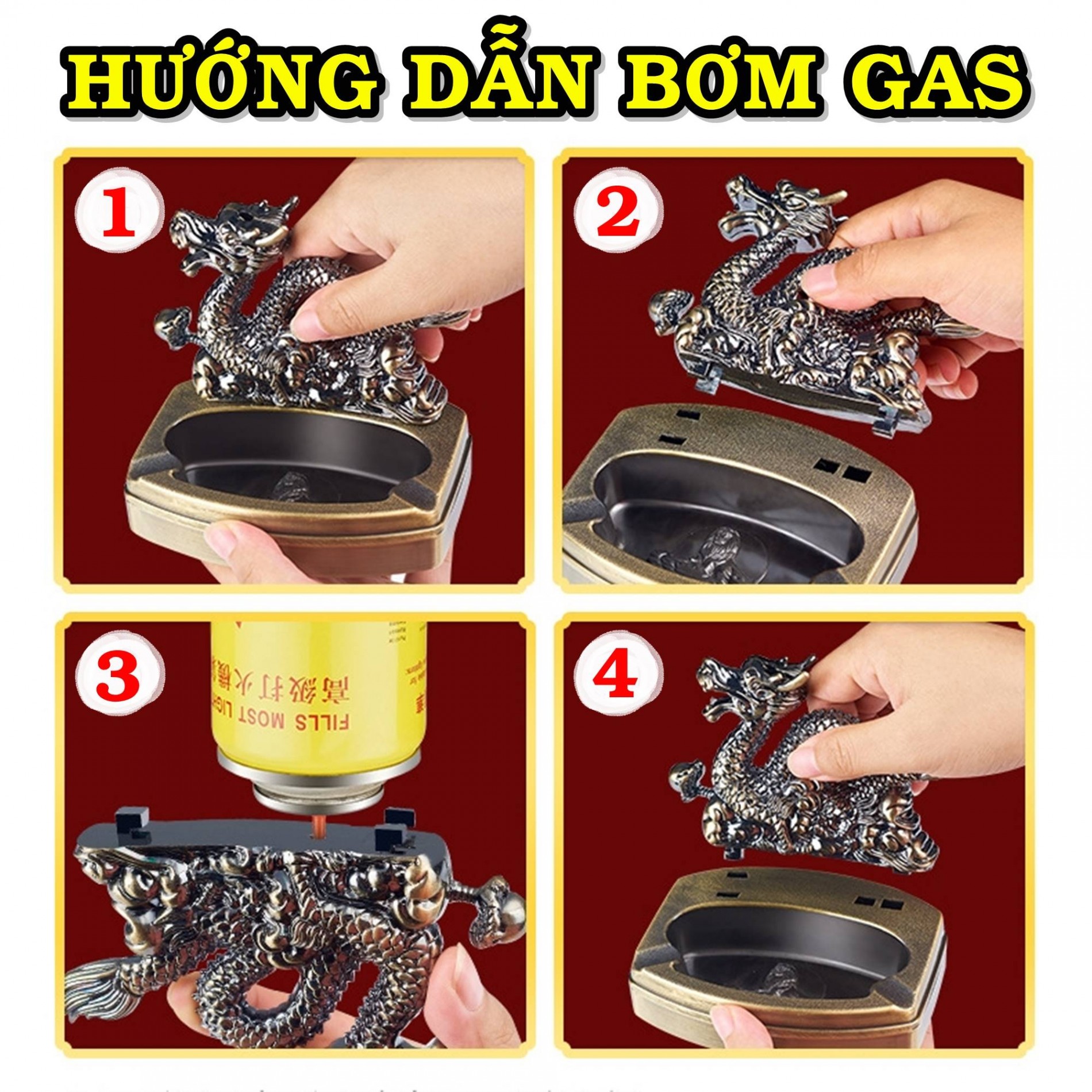 Bật lửa để bàn kiêm gạt tàn hình đầu lâu xài gas