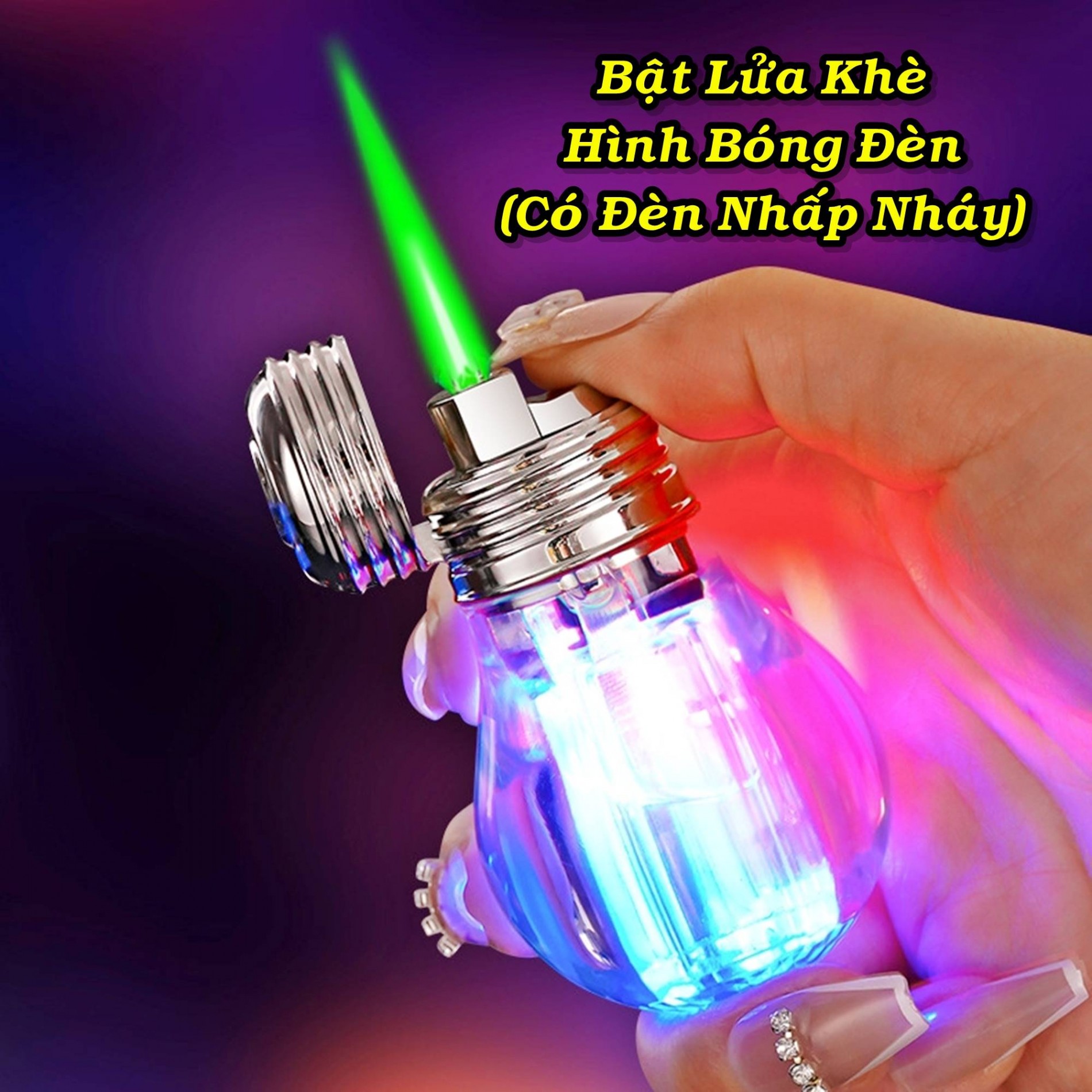 Bật lửa hình bóng đèn có đèn LED có hộp xài gas