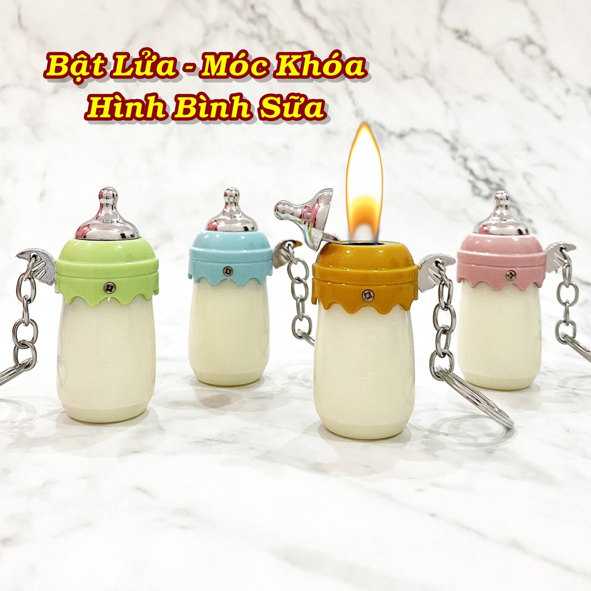 Bật lửa hình bình sữa xài gas có móc khóa