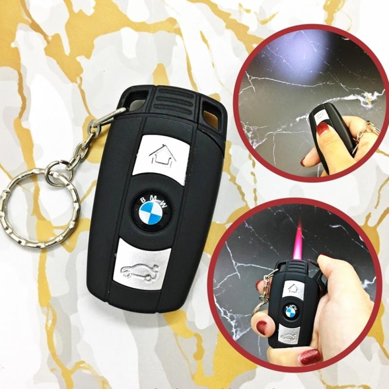 Bật lửa móc khoá xe hơi BMW có đèn pin xài gas lửa khò