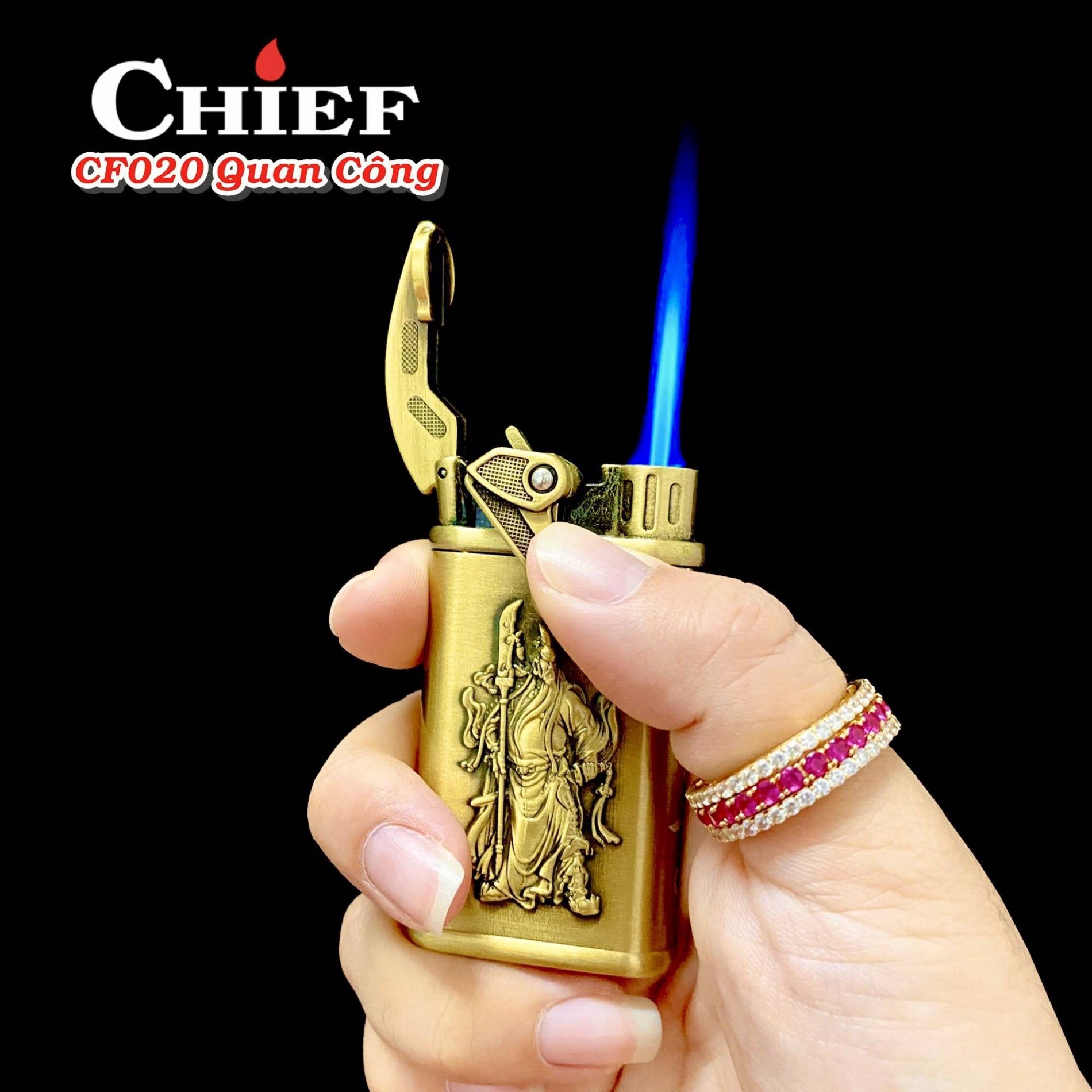 Bật lửa CHIEF CF020 hình Quan Công (có hộp) - dùng gas