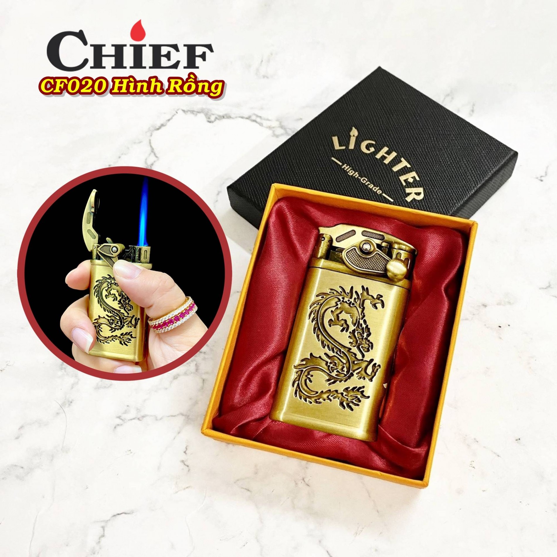 Bật lửa CHIEF CF020 hình rồng (có hộp) - dùng gas