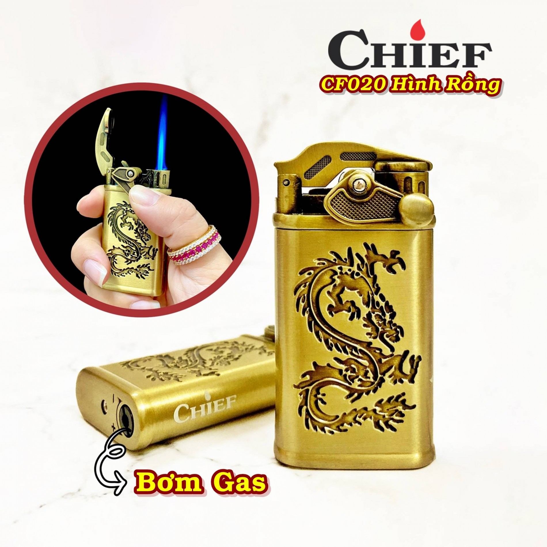 Bật lửa CHIEF CF020 hình rồng (có hộp) - dùng gas