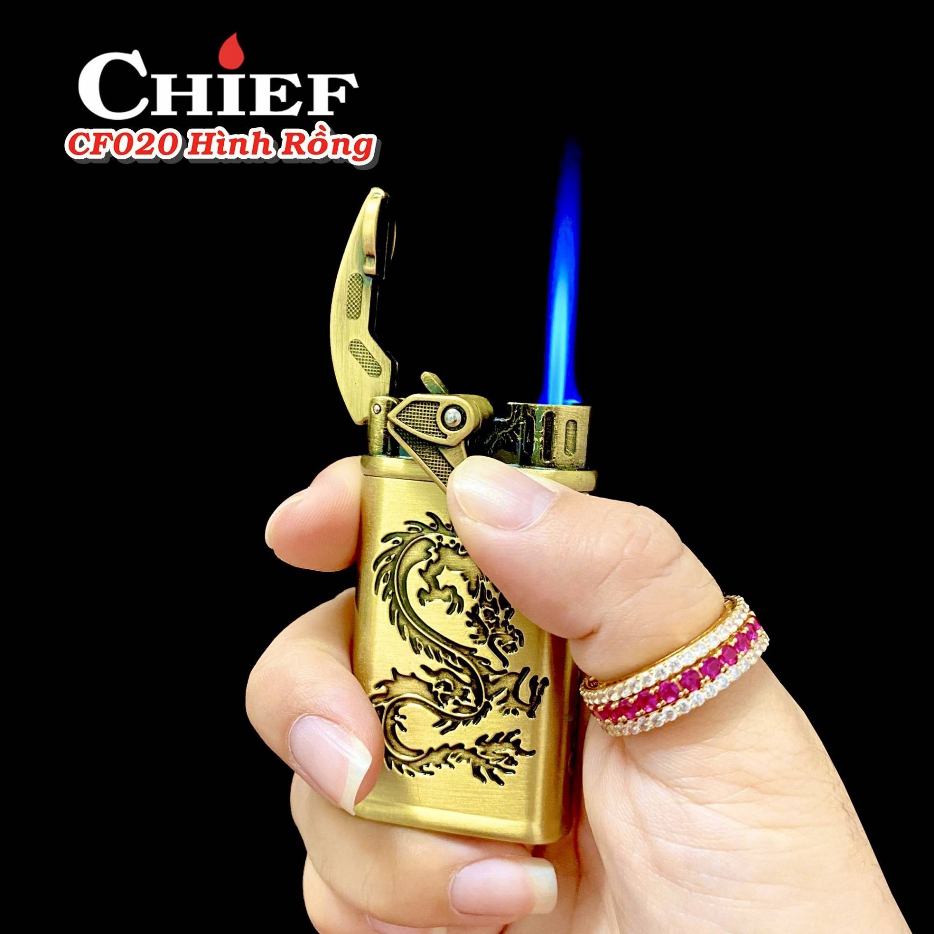 Bật lửa CHIEF CF020 hình rồng (có hộp) - dùng gas