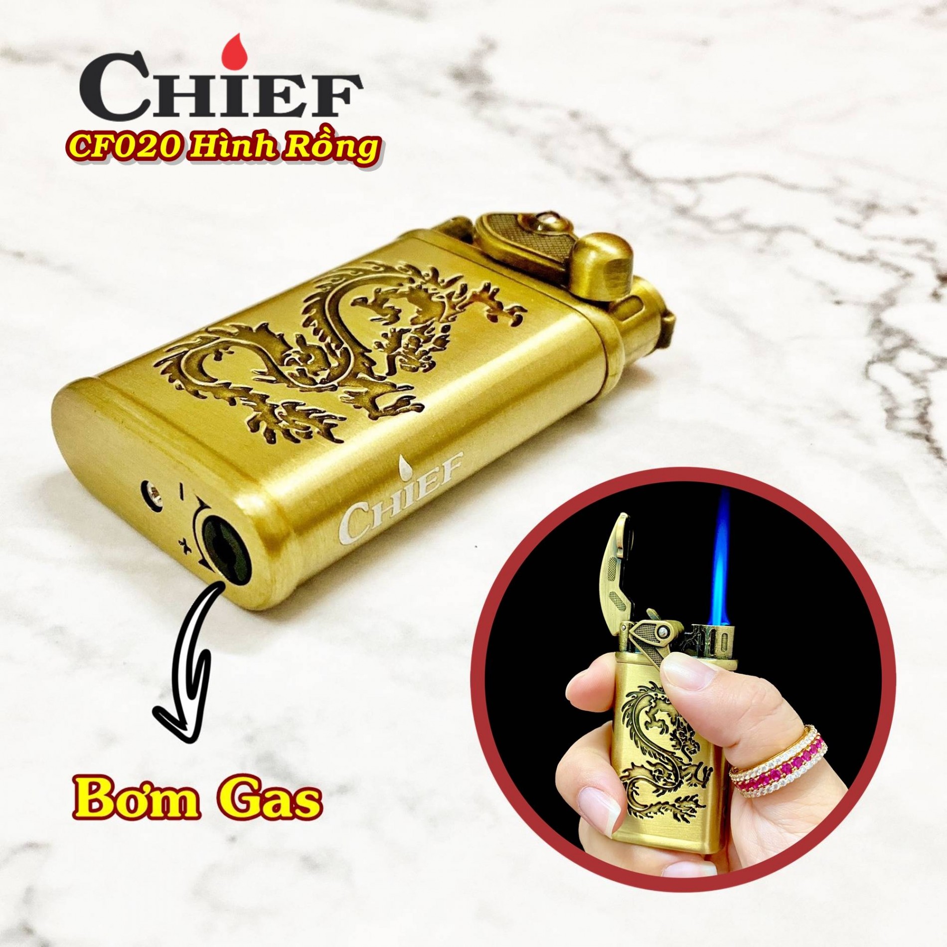 Bật lửa CHIEF CF020 hình rồng (có hộp) - dùng gas