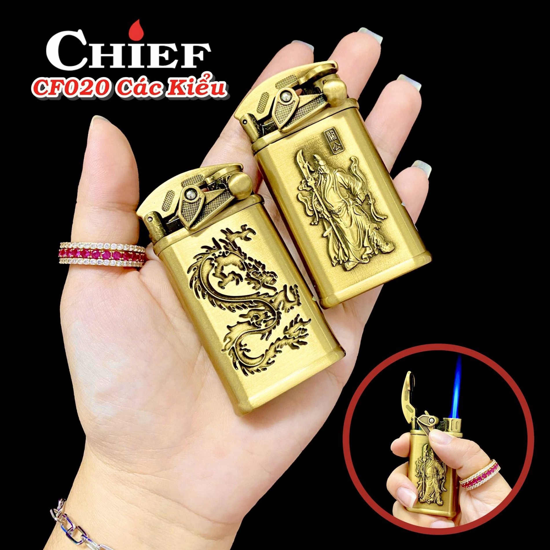 Bật lửa CHIEF CF020 hình Quan Công (có hộp) - dùng gas