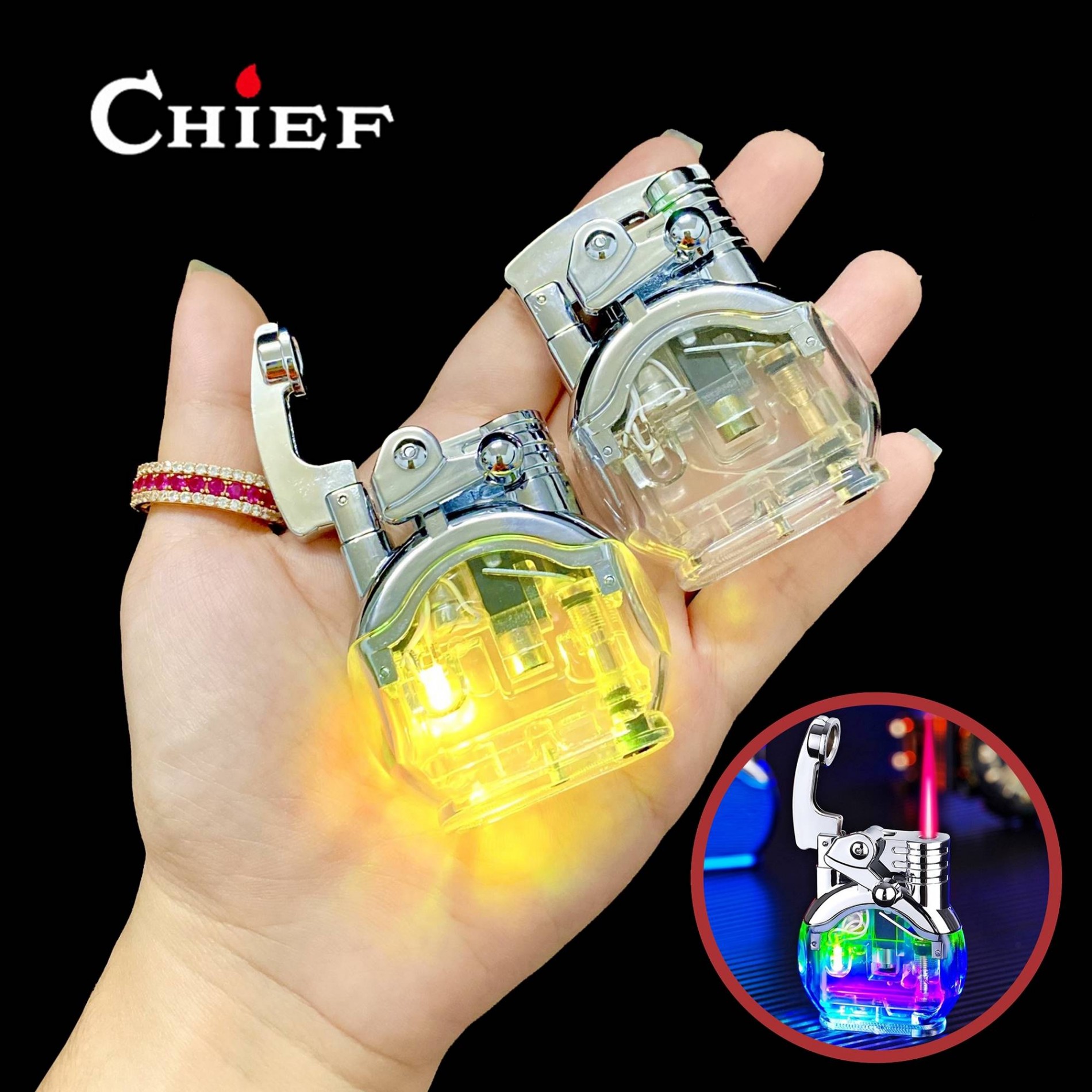 Bật lửa CHIEF CF299 - búng tay đánh lửa có đèn LED dùng gas