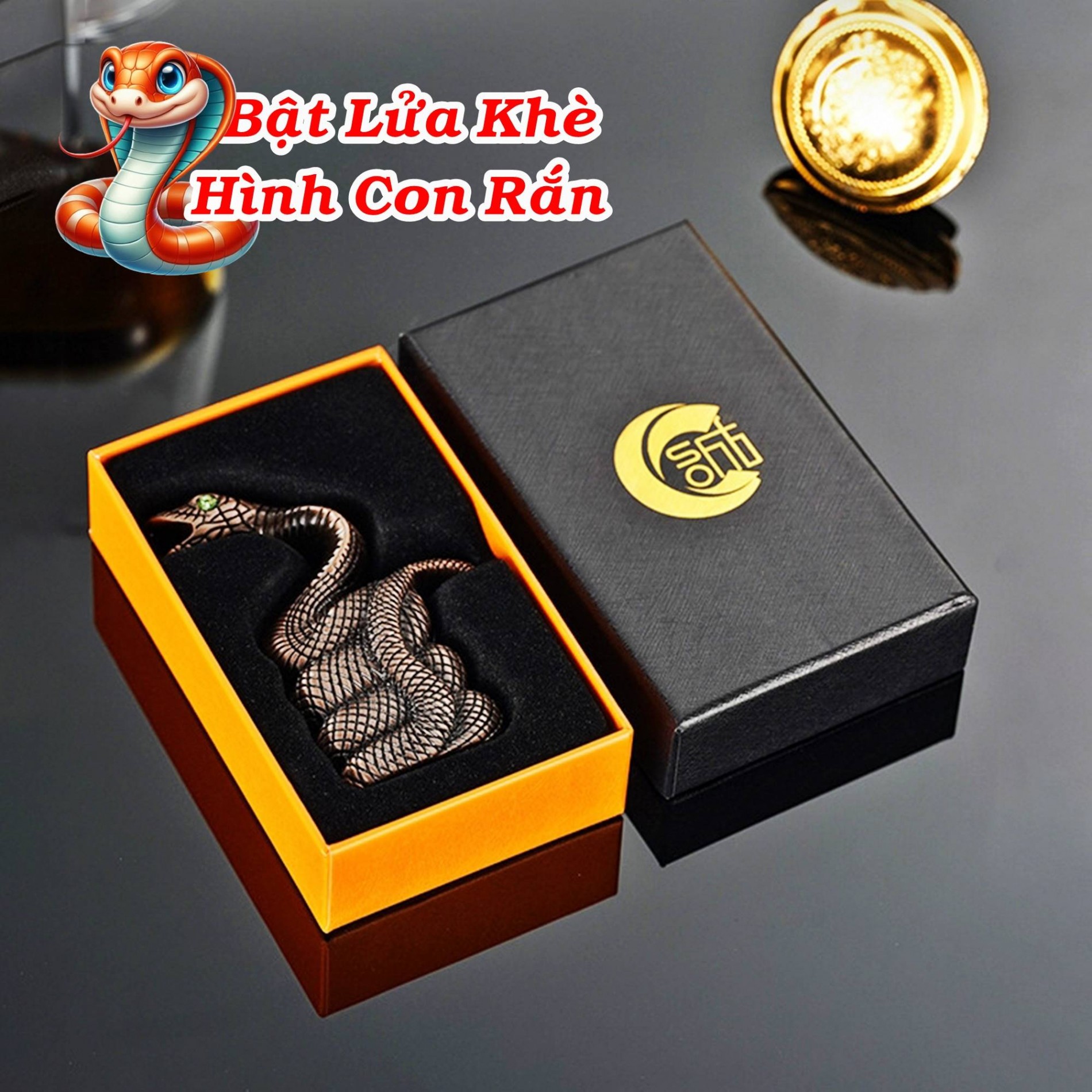 Bật lửa khè hình con rắn (bật lửa để bàn) (fullbox) - (xài gas)