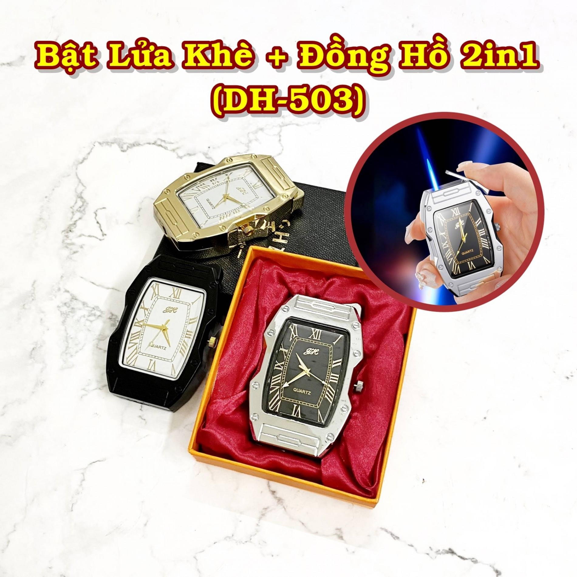 Bật lửa kiêm đồng hồ DH-503 - dùng gas (có hộp)