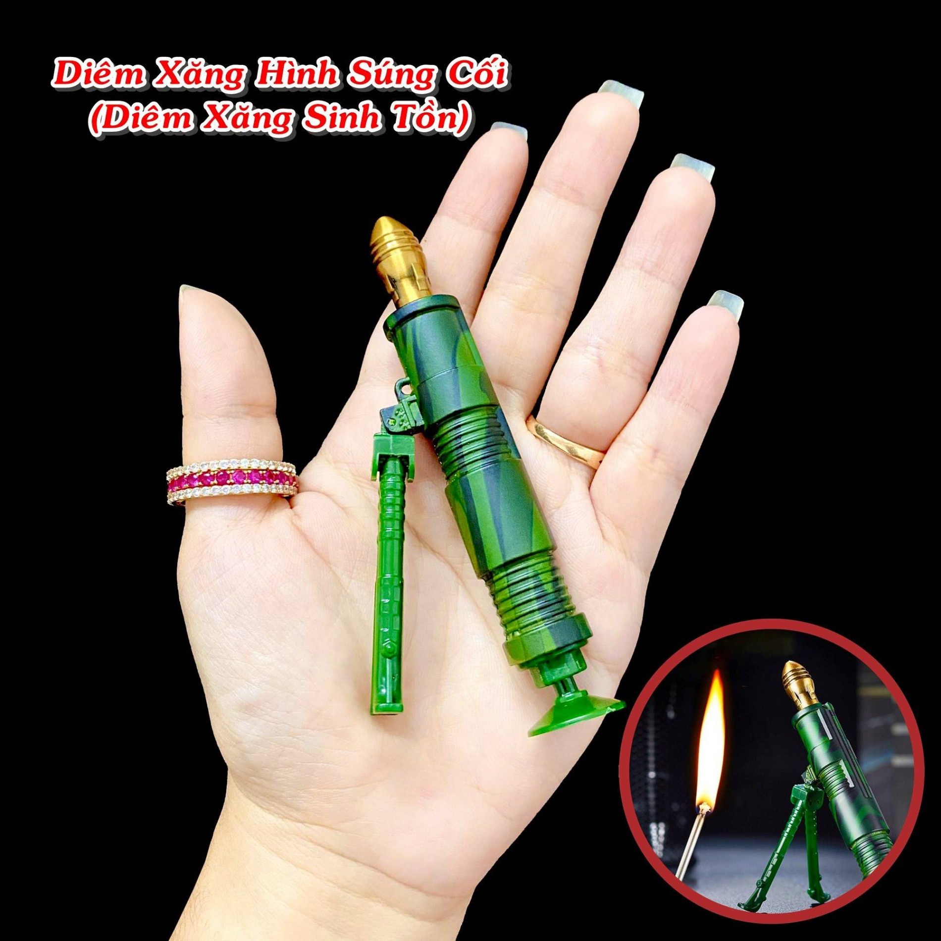 Combo 2 bật lửa súng cối + máy bay kim loại diêm xăng quân đội