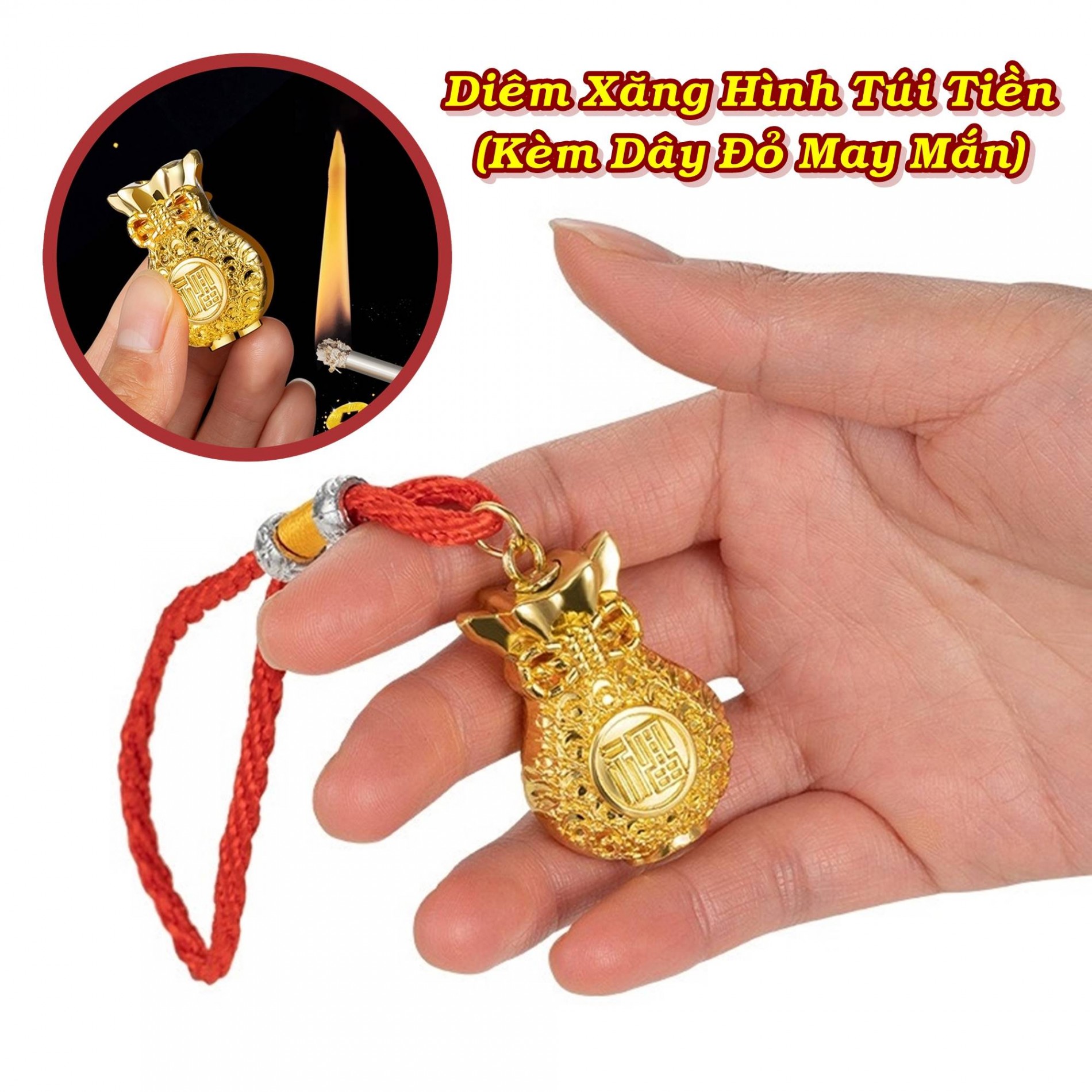 Bật lửa diêm xăng hình túi tiền tài lộc bằng kim loại