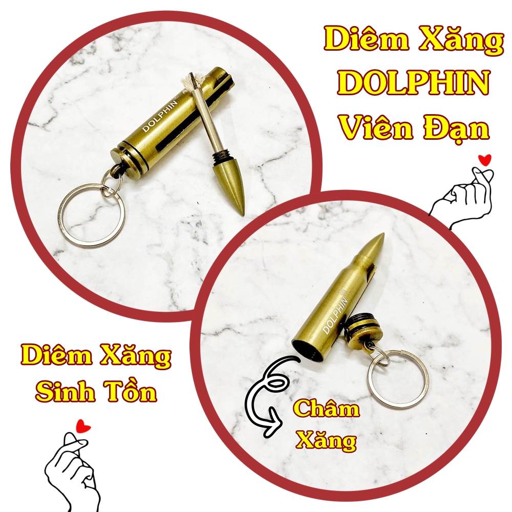 Bật lửa hình viên đạn Dolphin móc khóa diêm xăng