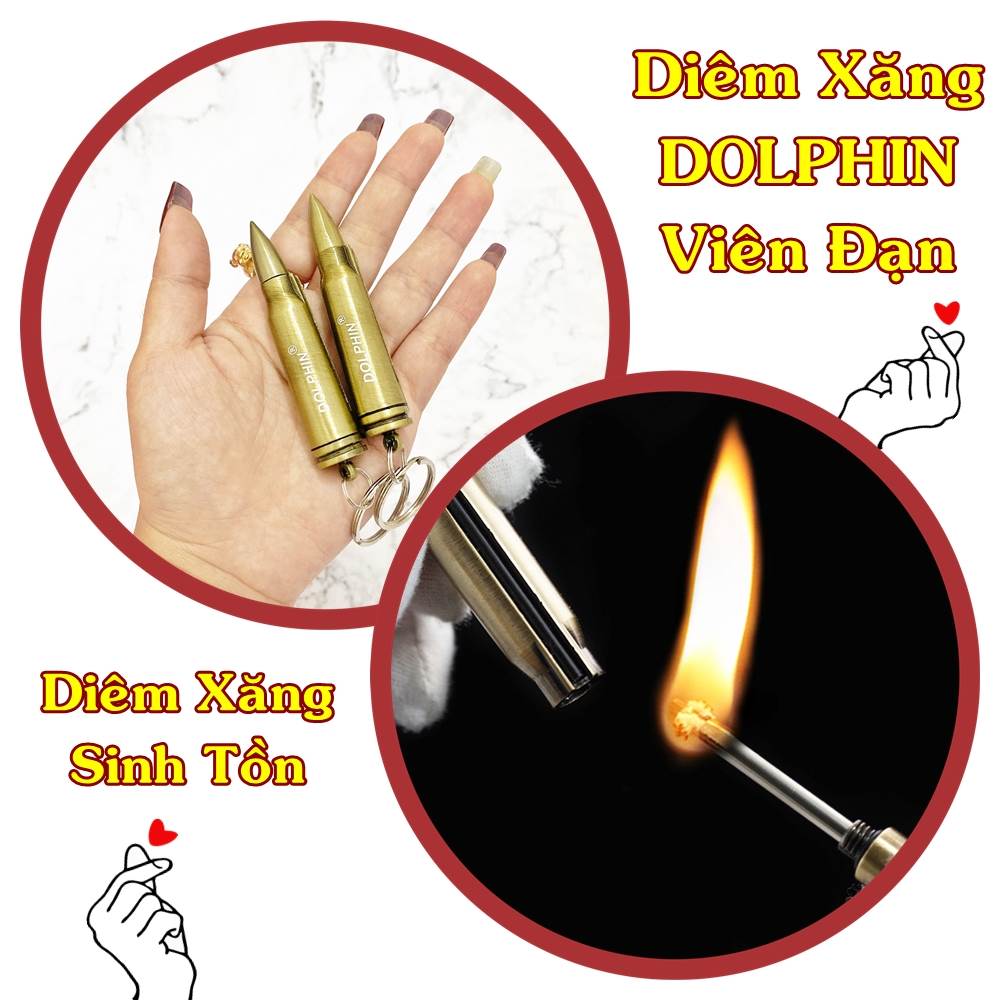 Bật lửa hình viên đạn Dolphin móc khóa diêm xăng