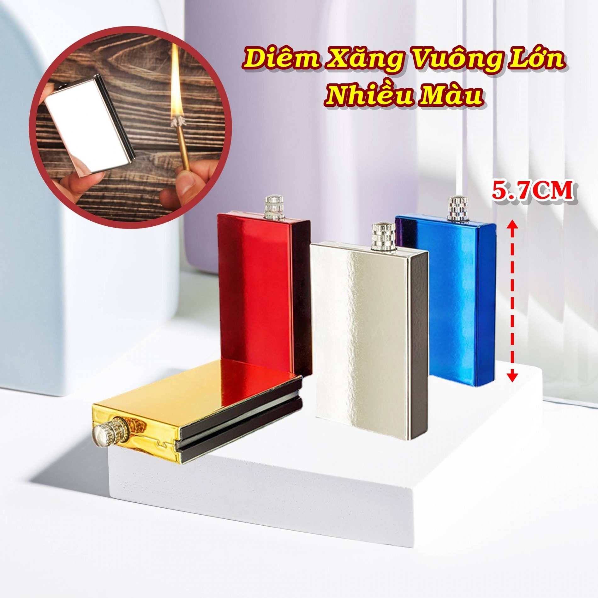 Bật lửa diêm xăng hình vuông nhiều màu