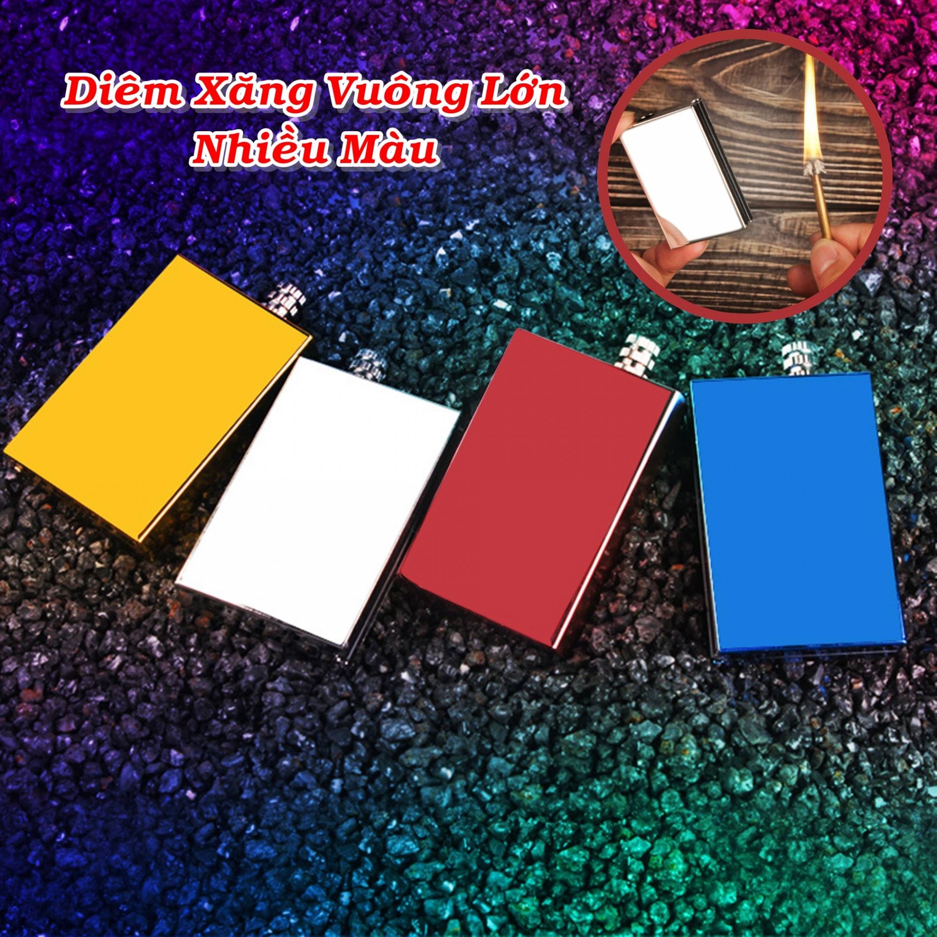 Bật lửa diêm xăng hình vuông nhiều màu