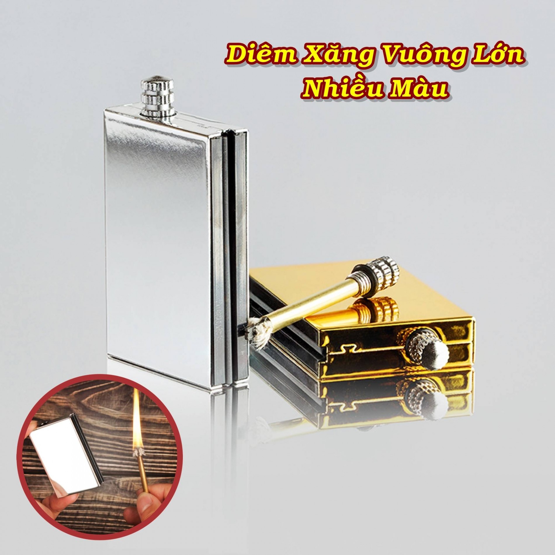 Bật lửa diêm xăng hình vuông nhiều màu