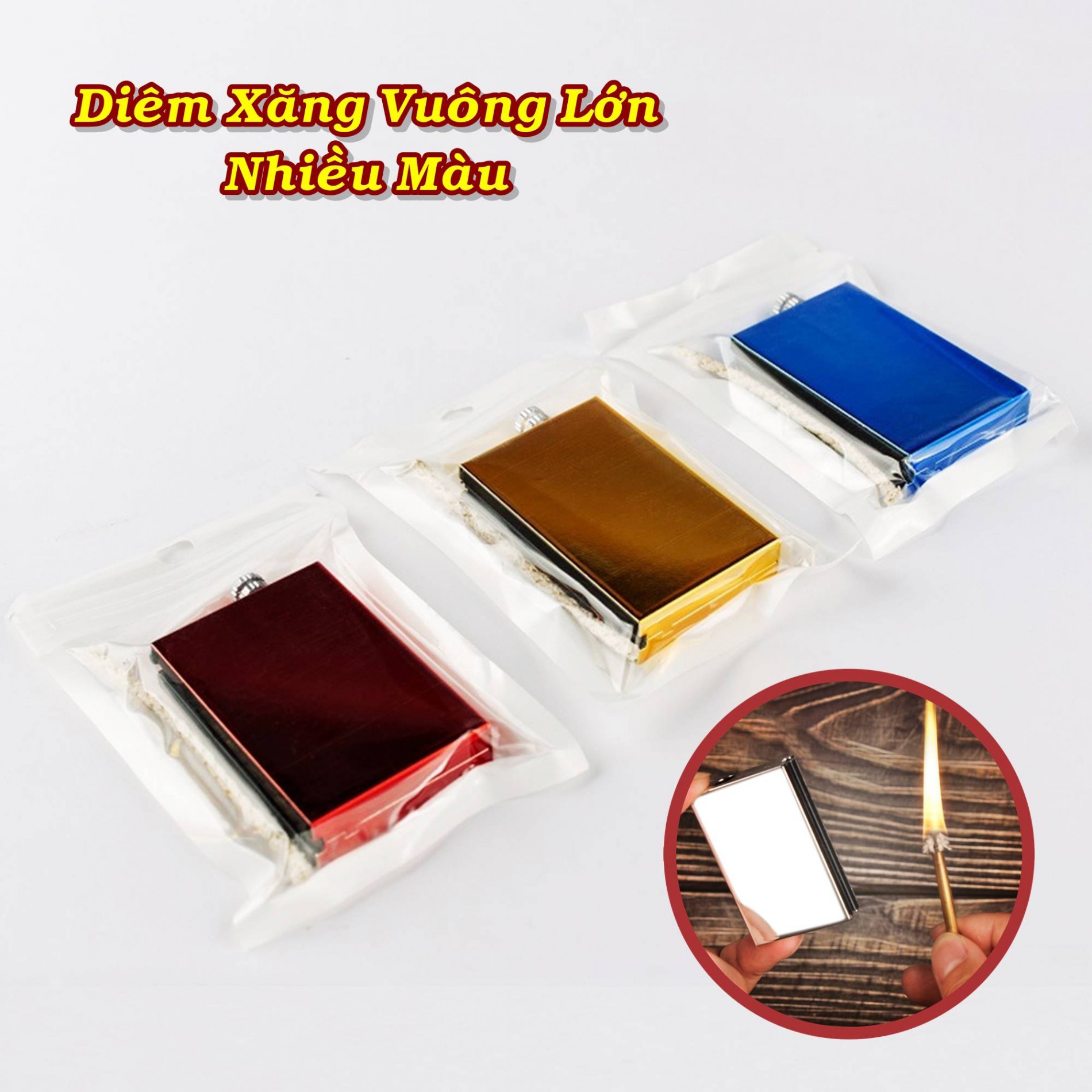 Bật lửa diêm xăng hình vuông nhiều màu