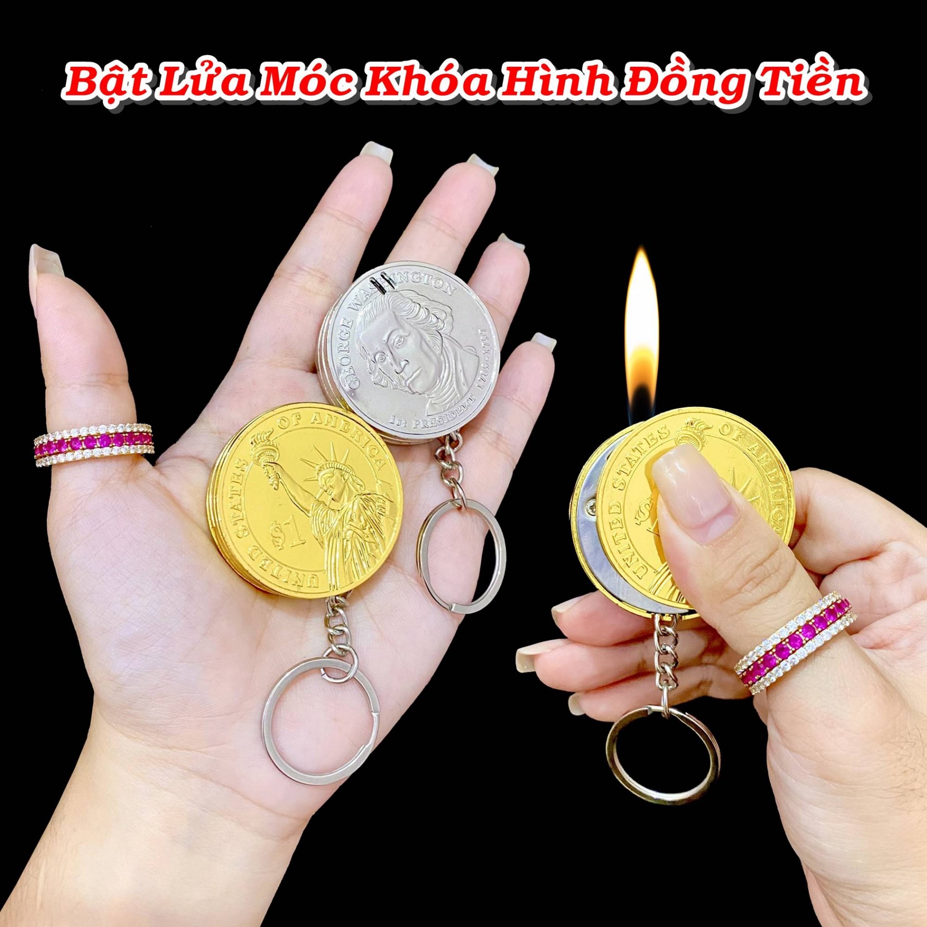 Bật lửa hình đồng tiền kim loại dùng gas