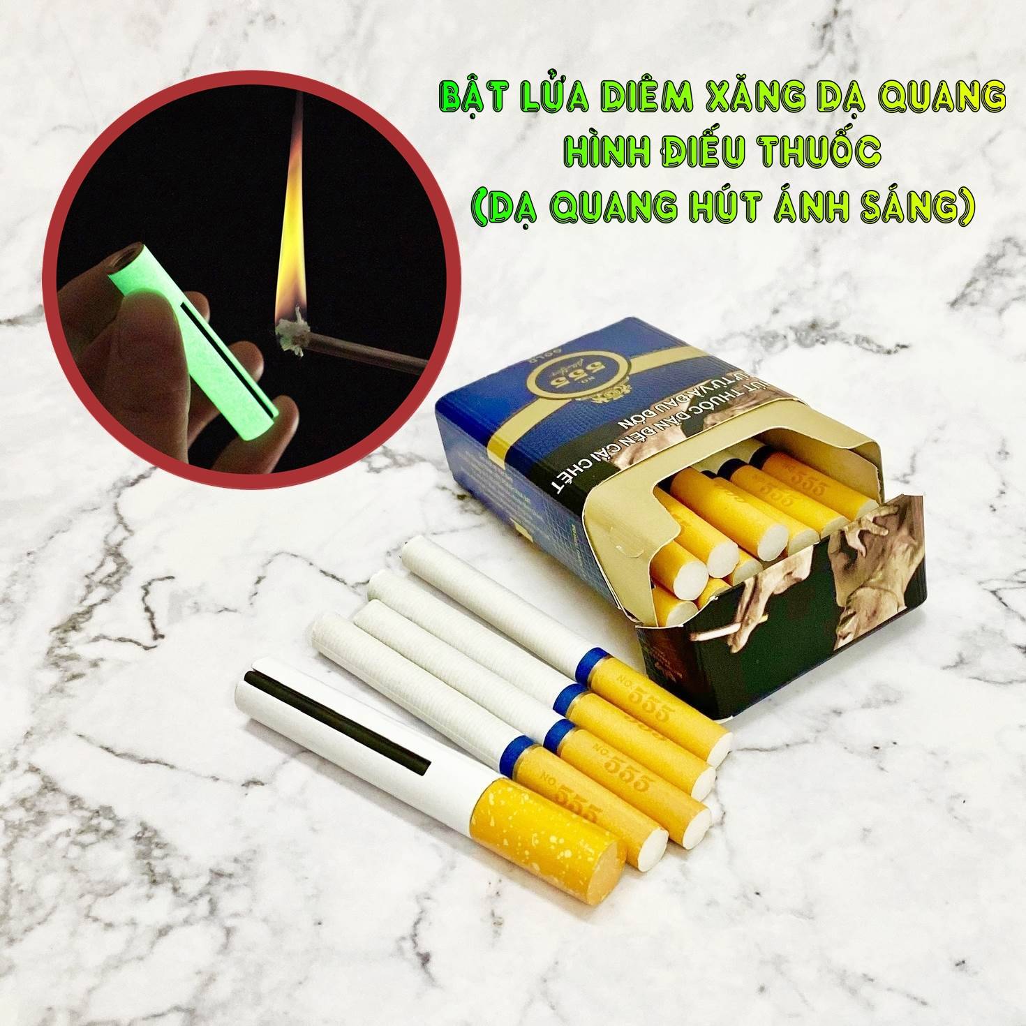Bật lửa diêm xăng dạ quang hình điếu thuốc xài xăng