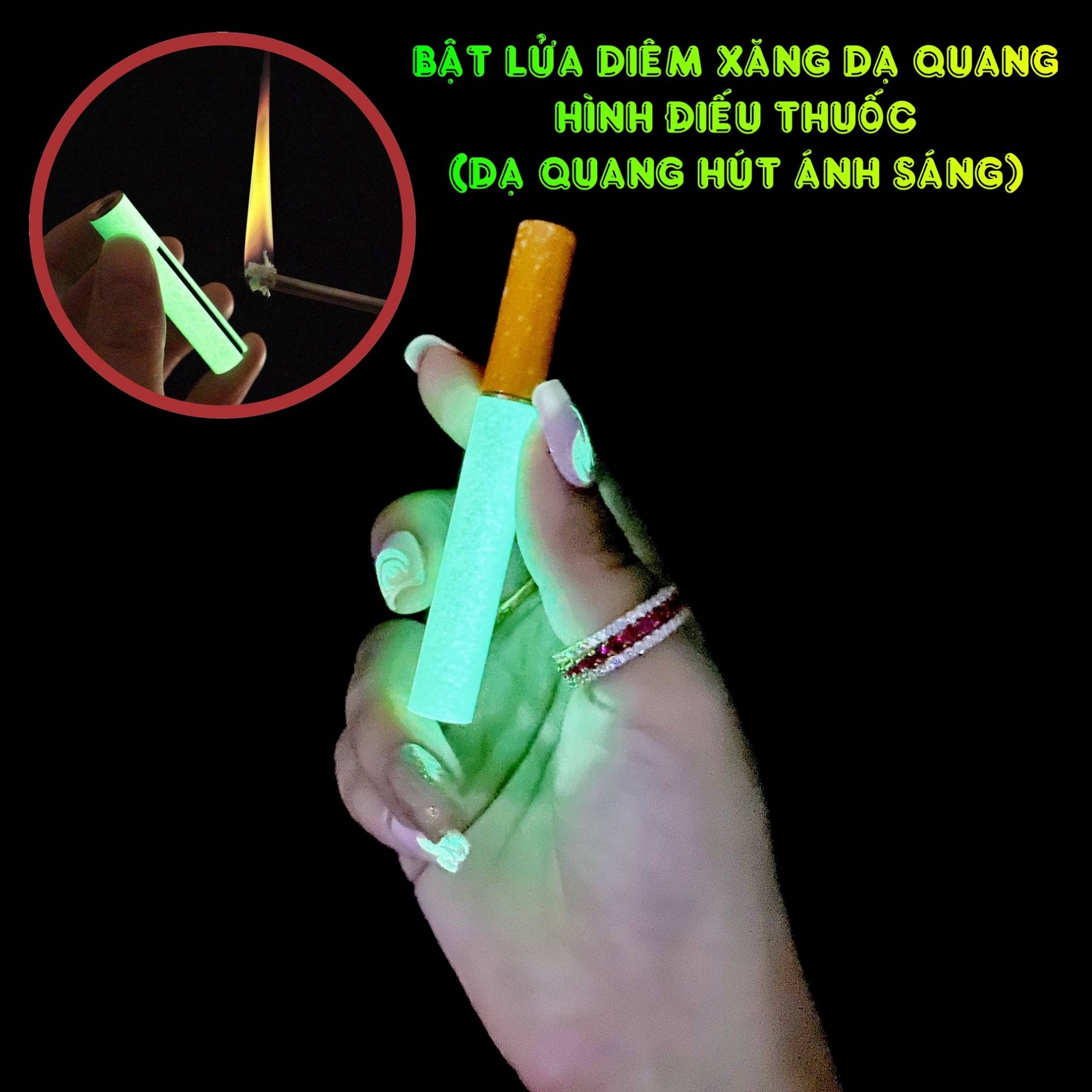 Bật lửa diêm xăng dạ quang hình điếu thuốc xài xăng