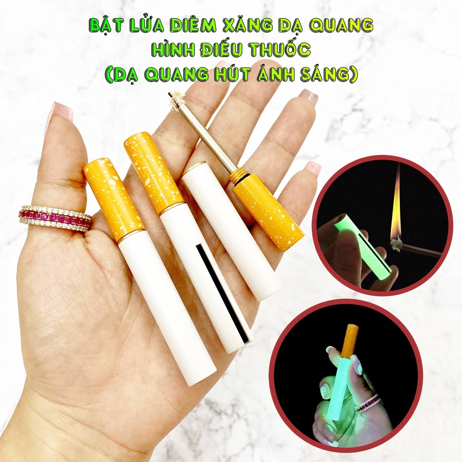 Bật lửa diêm xăng dạ quang hình điếu thuốc xài xăng