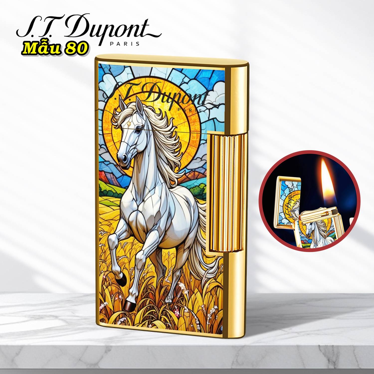 Bật lửa Dupont hình ngựa phi M-80 xài xăng