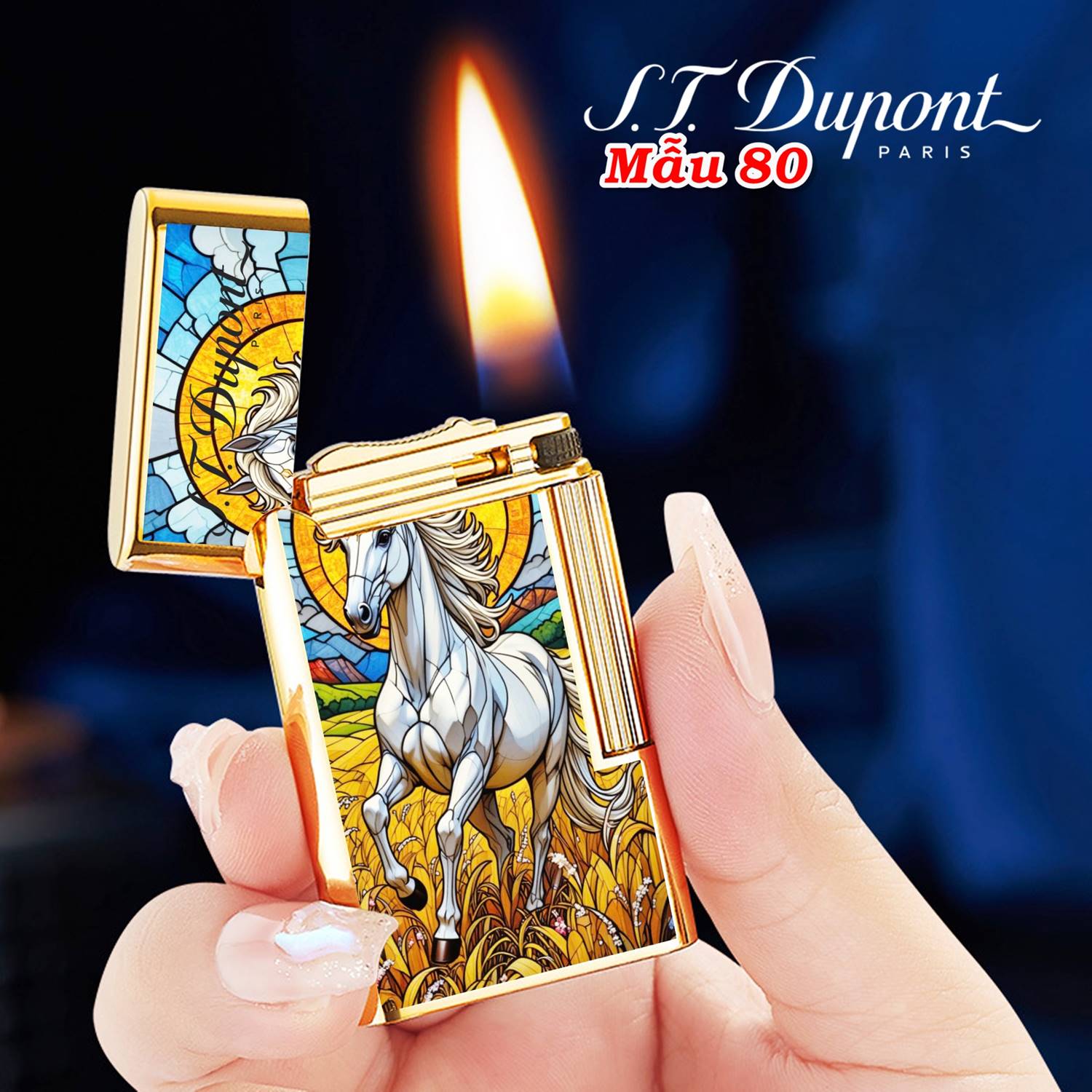 Bật lửa Dupont hình ngựa phi M-80 xài xăng