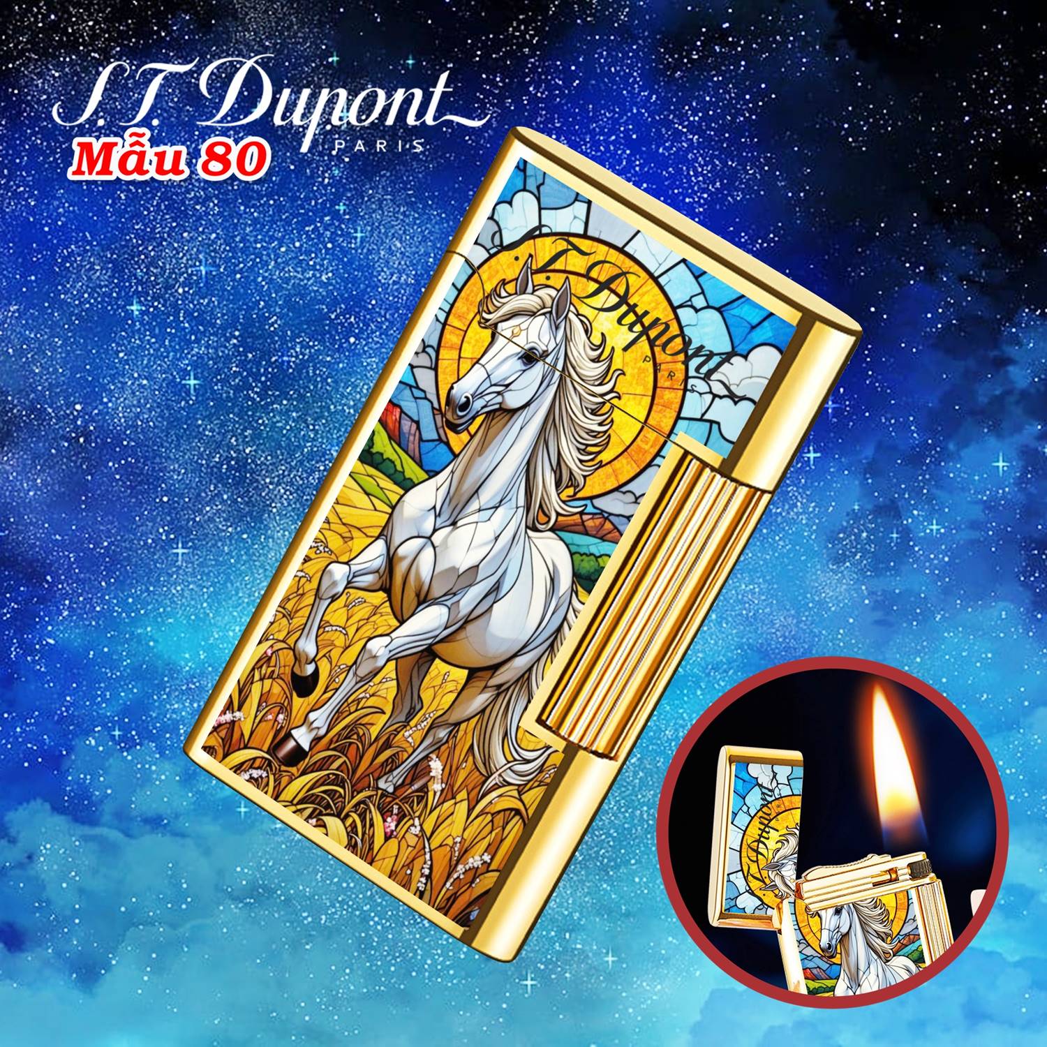 Bật lửa Dupont hình ngựa phi M-80 xài xăng