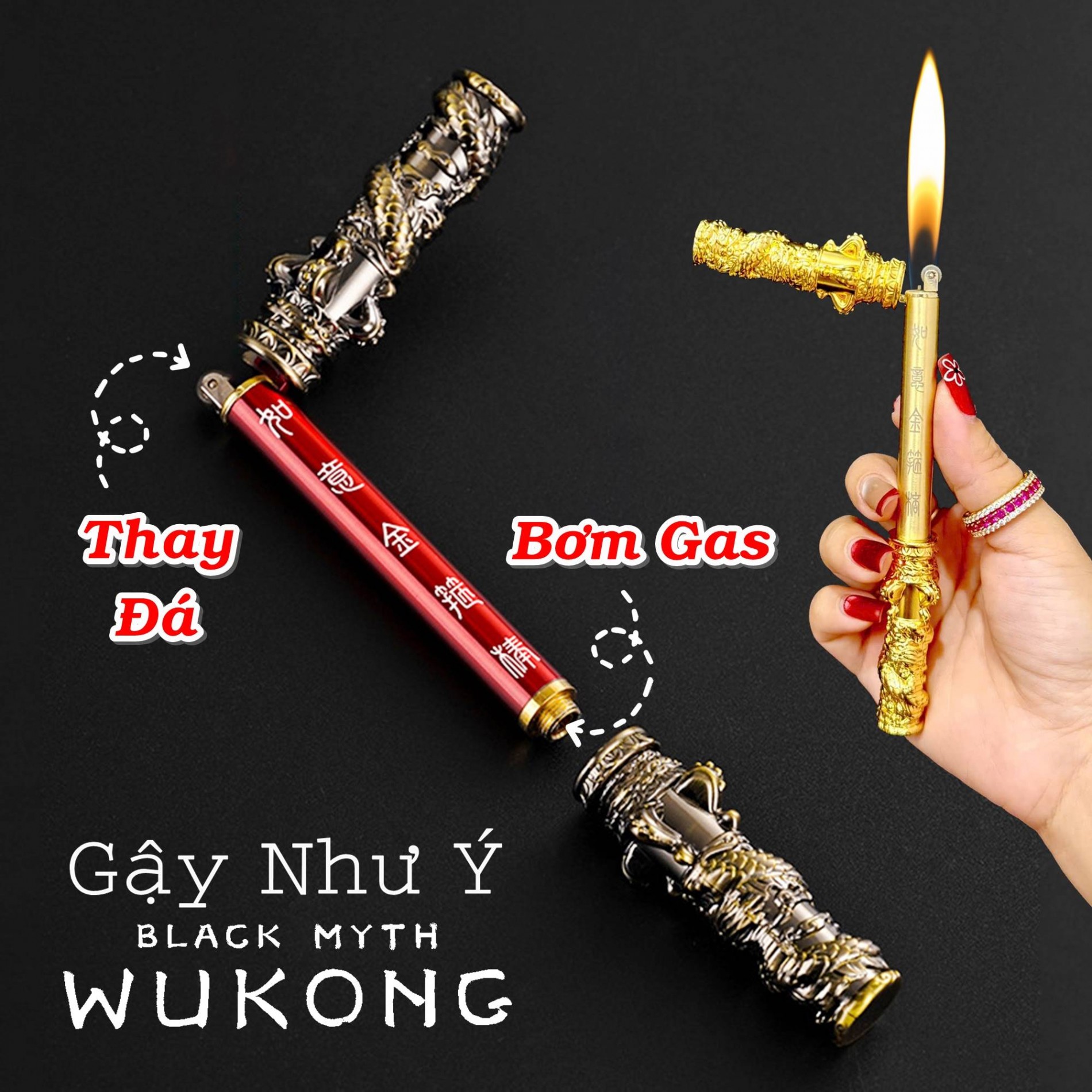 Bật lửa hình gậy như ý Tôn Ngộ Không xài gas