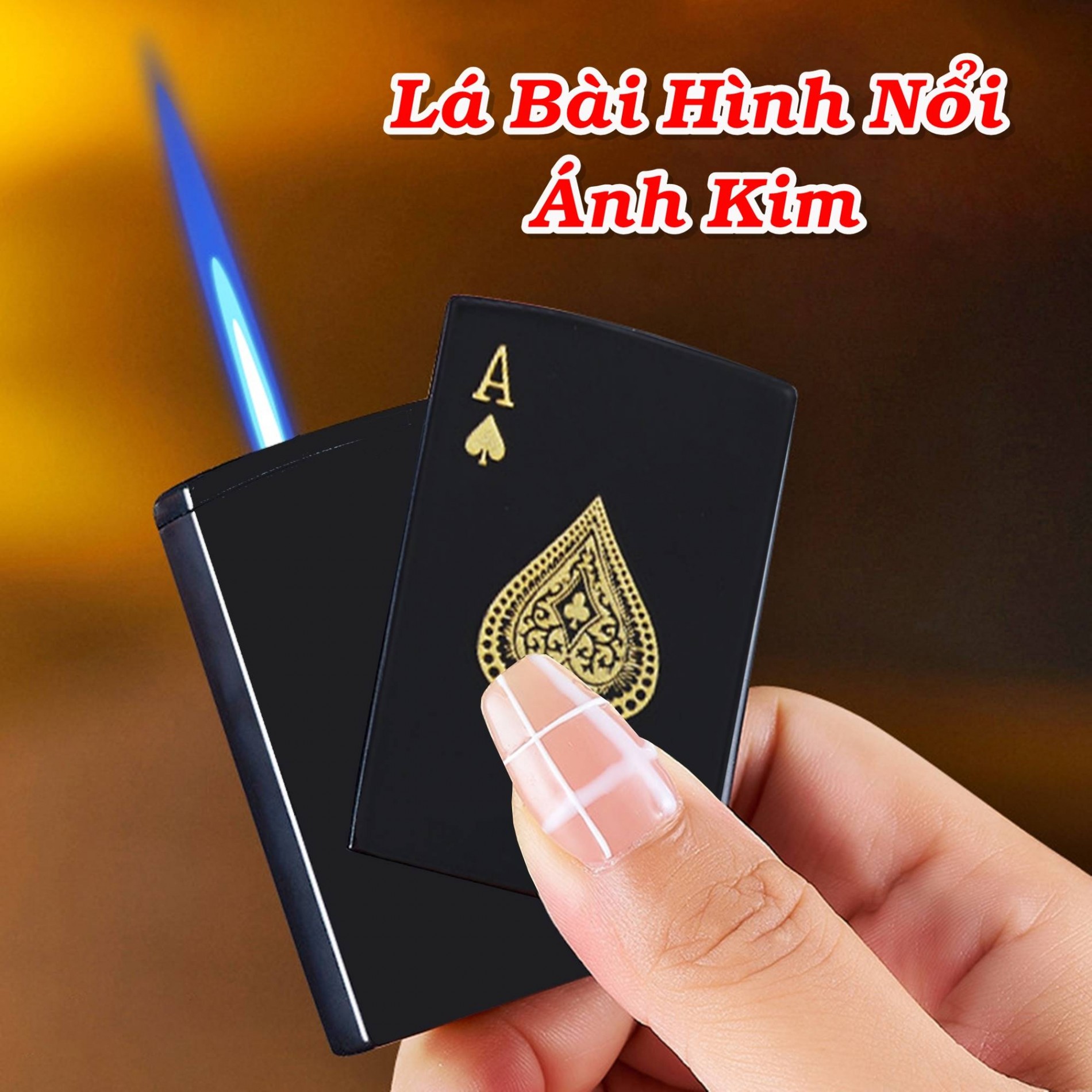 Bật lửa lá bài hình nổi kim loại dùng gas