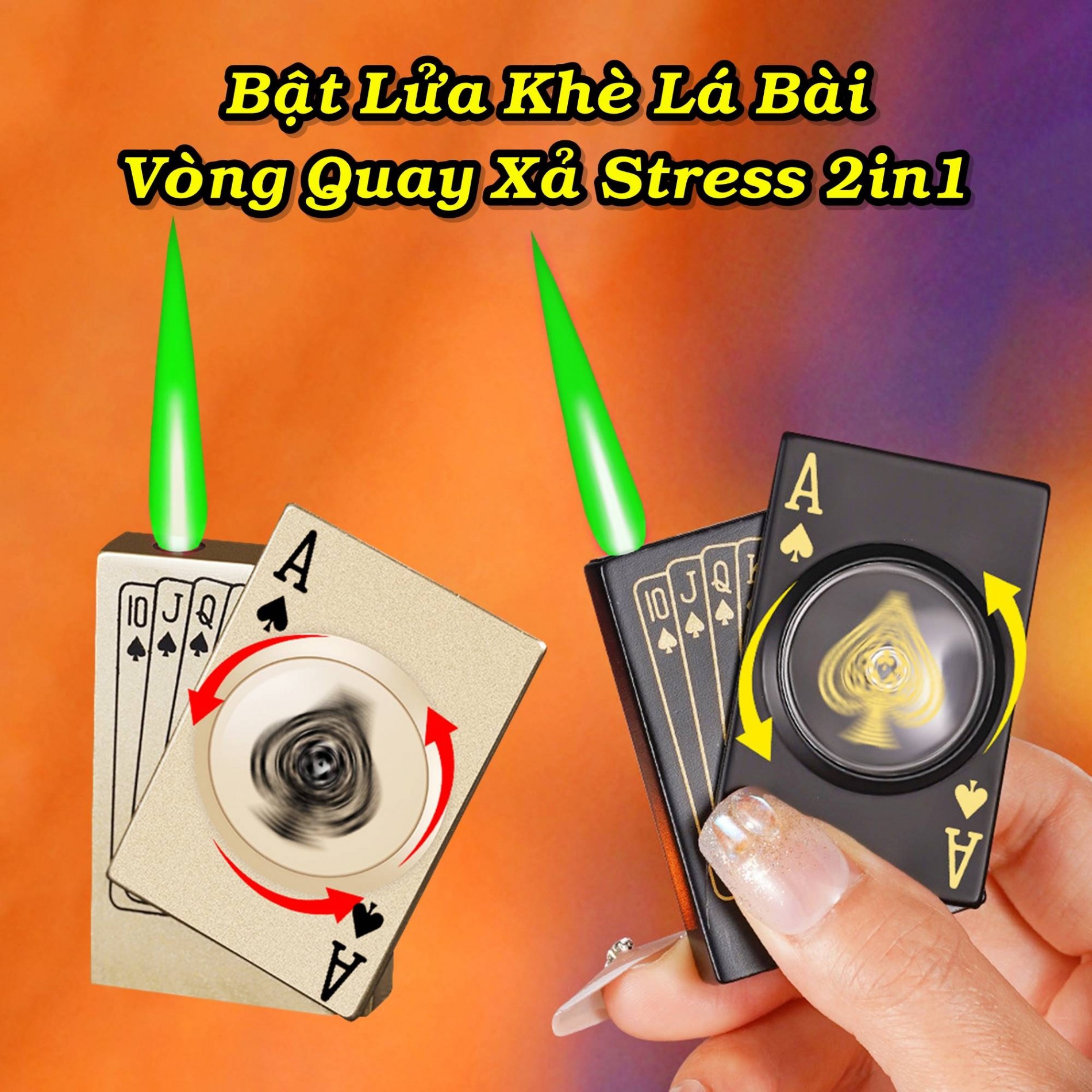 Bật lửa lá bài có vòng quay dùng gas lửa khò