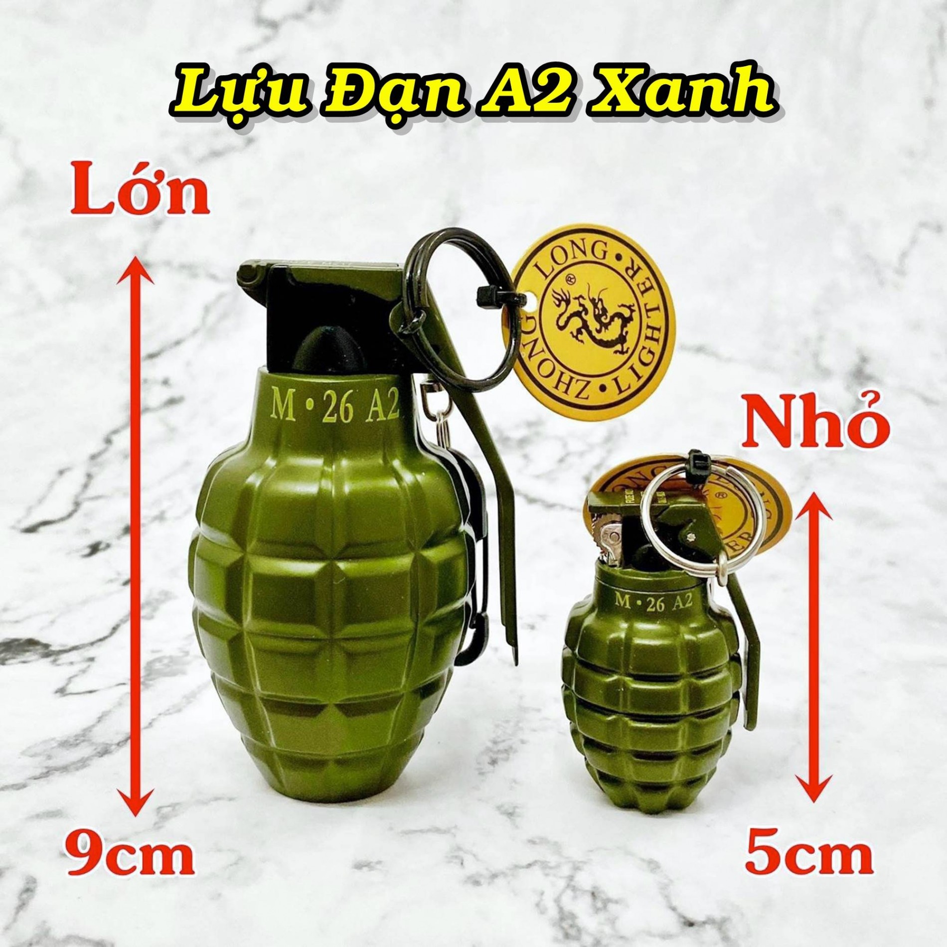 Bật lửa móc khóa hình trái lựu đạn a2 xanh (size nhỏ) - (xài gas)