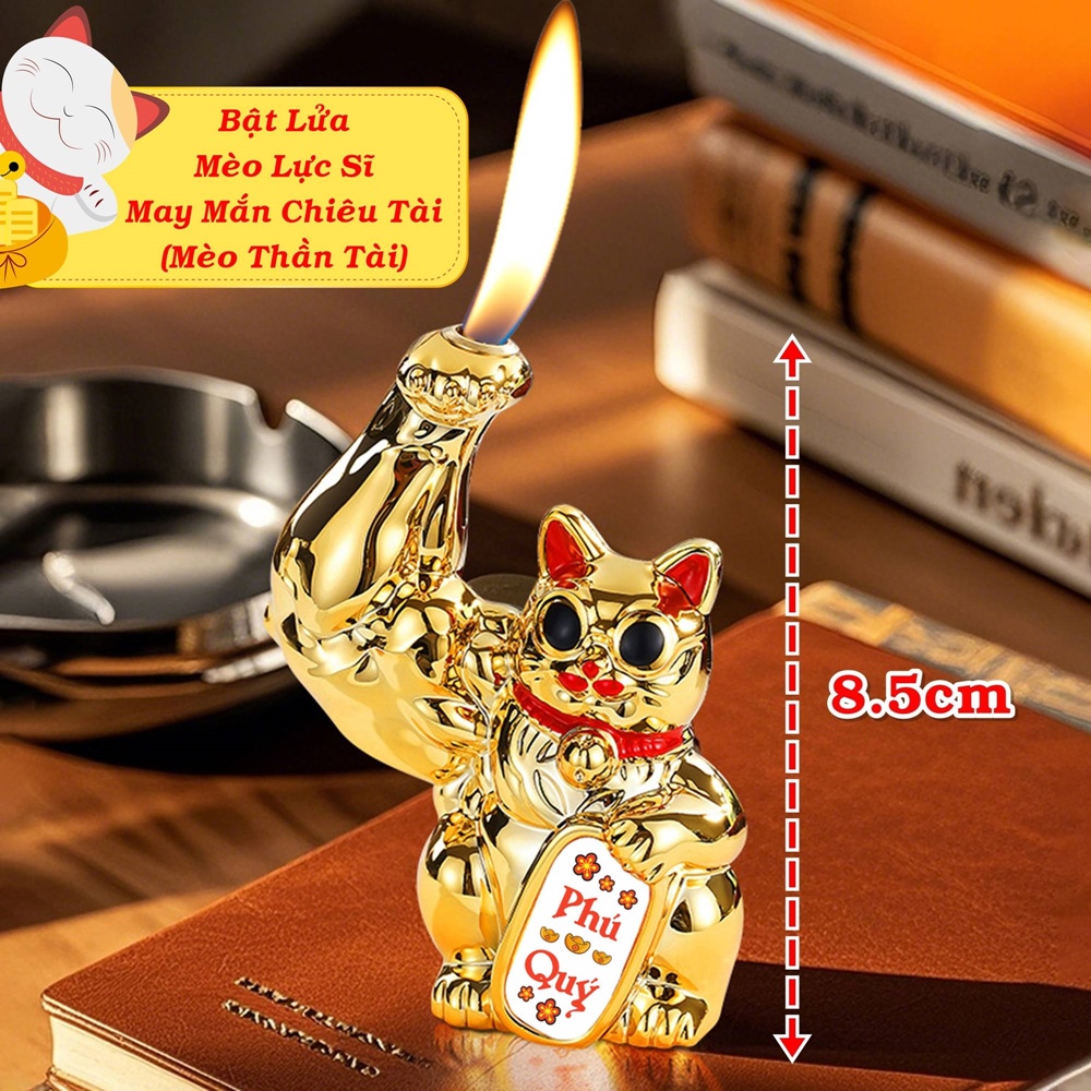 Bật lửa mèo lực sĩ may mắn chiêu tài xài gas
