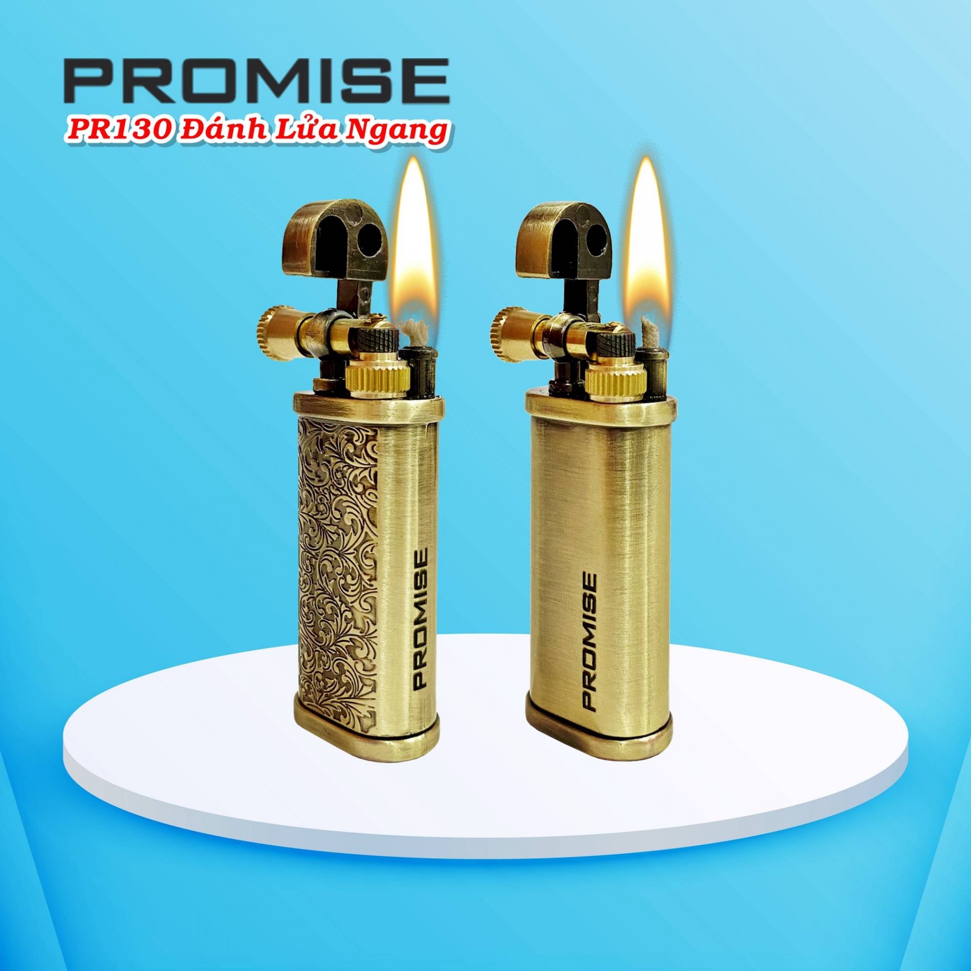 Bật lửa Promise xăng đá PR130 đánh lửa ngang - dùng xăng