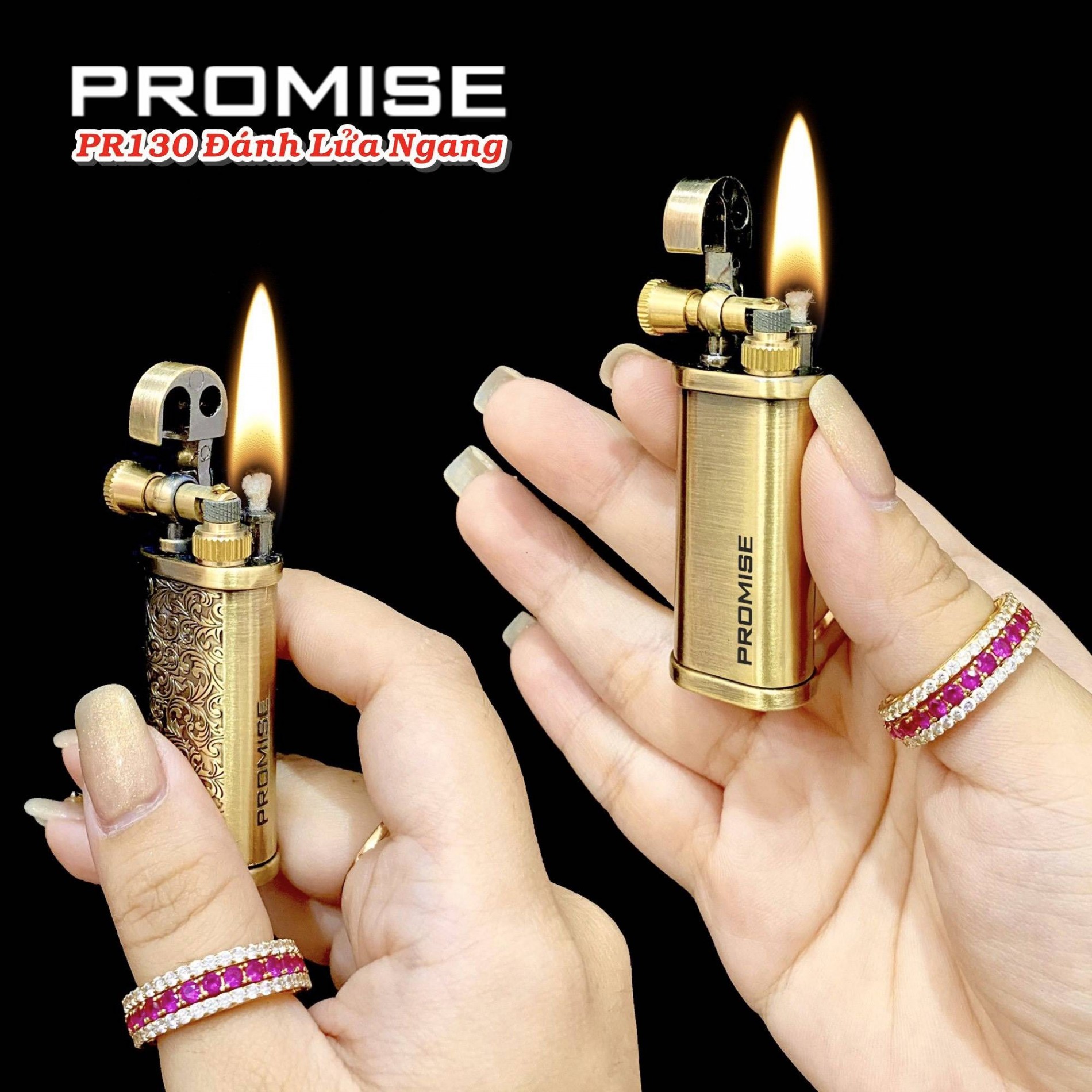 Bật lửa Promise xăng đá PR130 đánh lửa ngang - dùng xăng