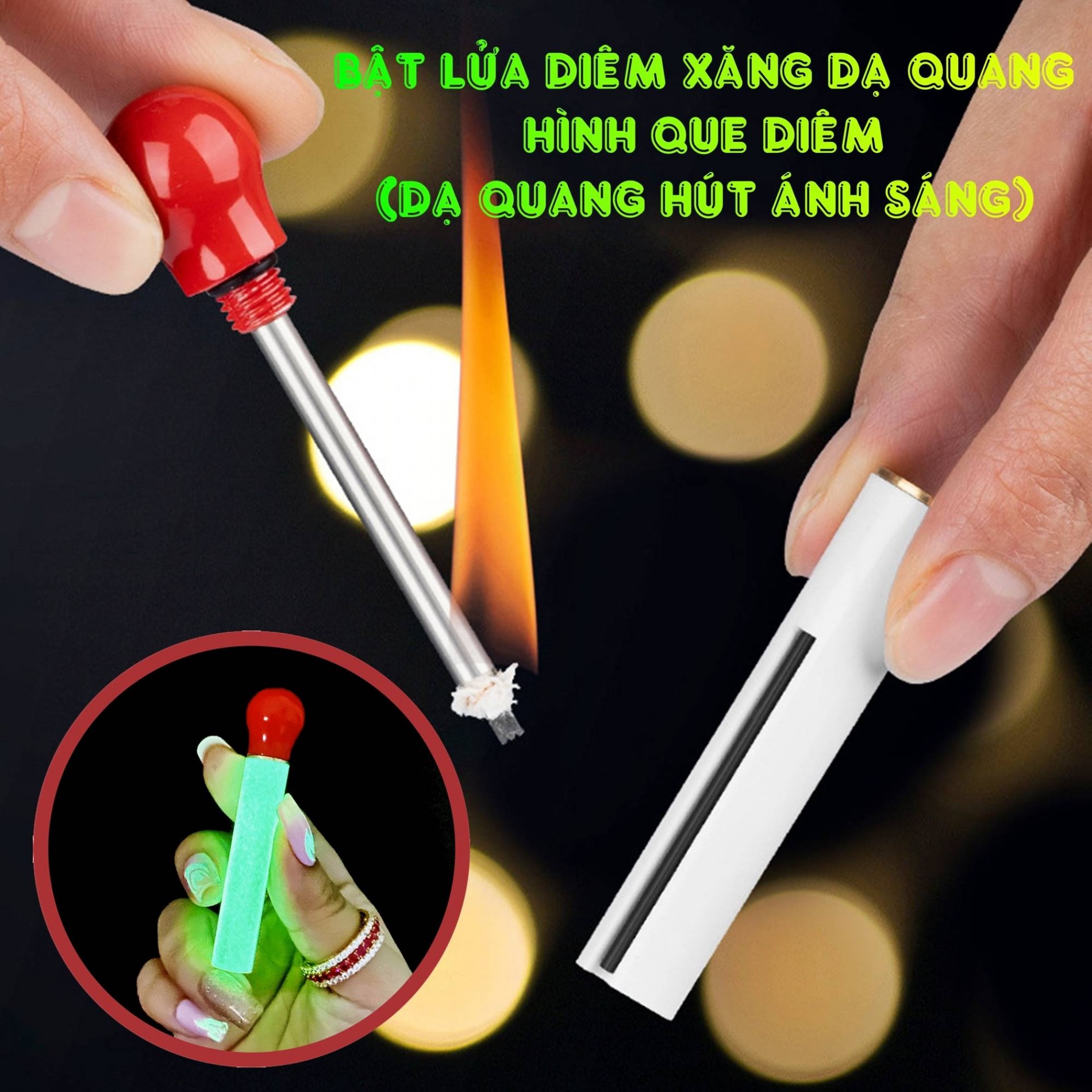 Bật lửa diêm xăng dạ quang hình que diêm xài xăng