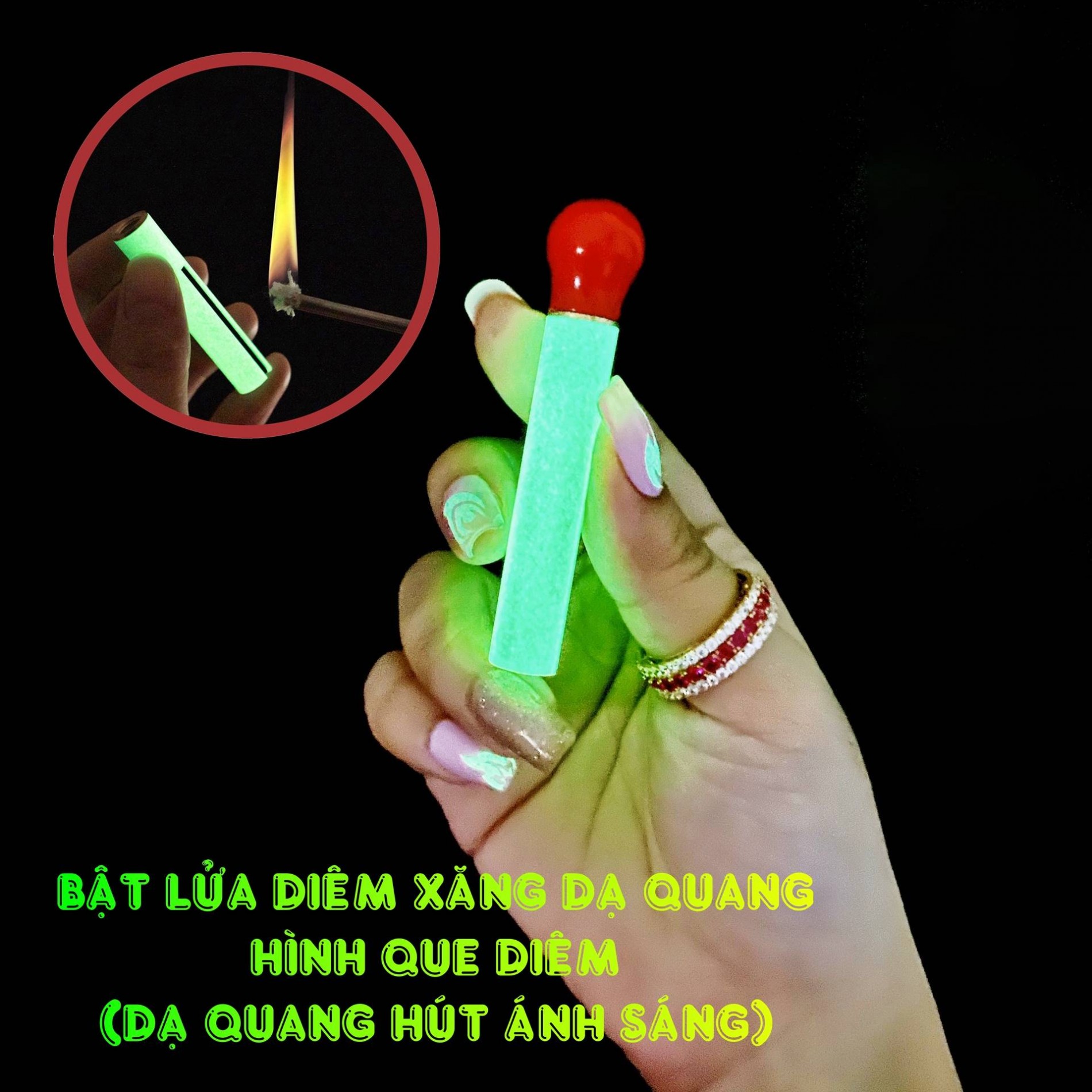Bật lửa diêm xăng dạ quang hình que diêm xài xăng