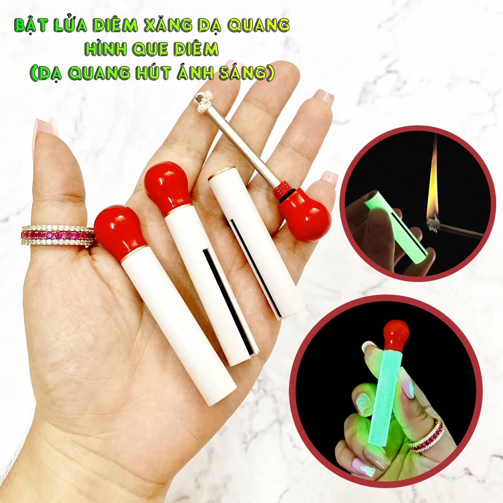Bật lửa diêm xăng dạ quang hình que diêm xài xăng