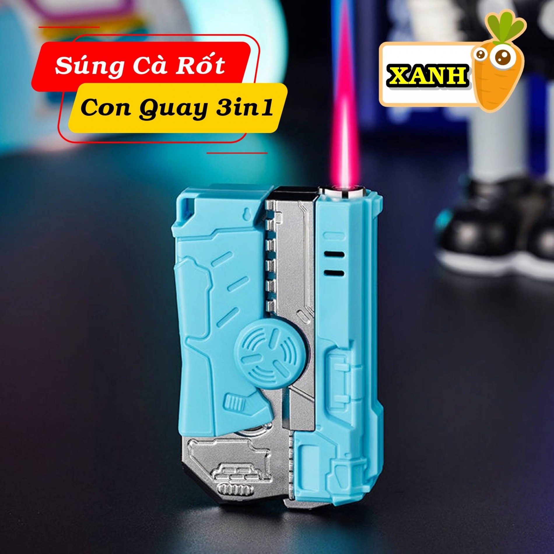 Bật lửa súng cà rốt con quay 3 in 1 súng vô tri fullbox xài gas