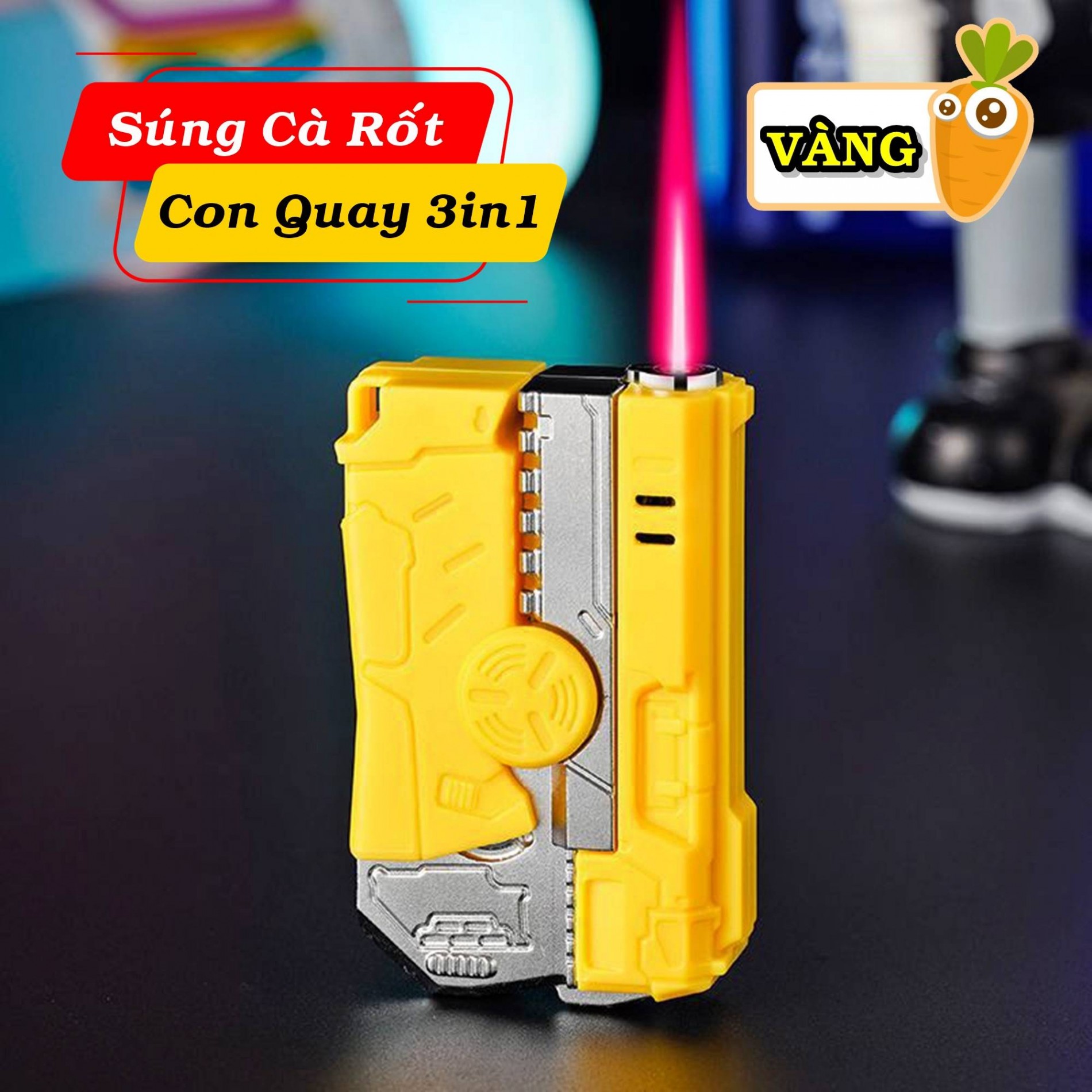 Bật lửa súng cà rốt con quay 3 in 1 súng vô tri fullbox xài gas