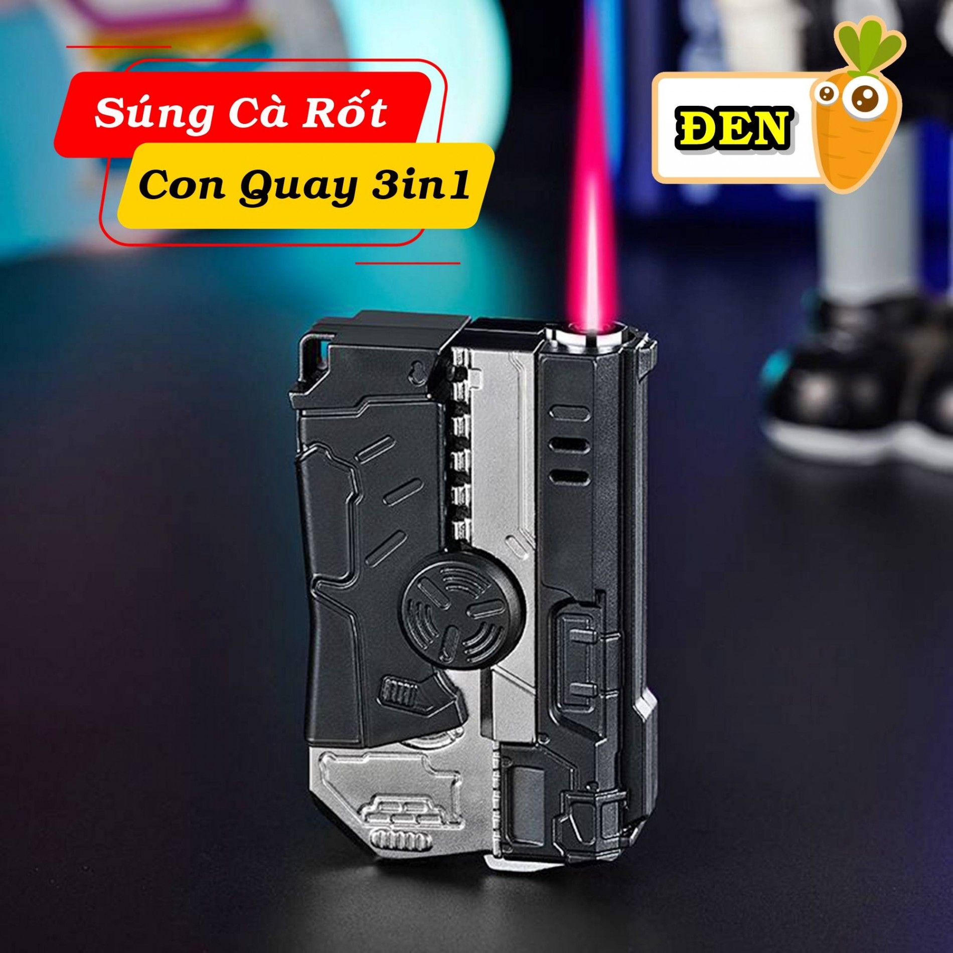 Bật lửa súng cà rốt con quay 3 in 1 súng vô tri fullbox xài gas