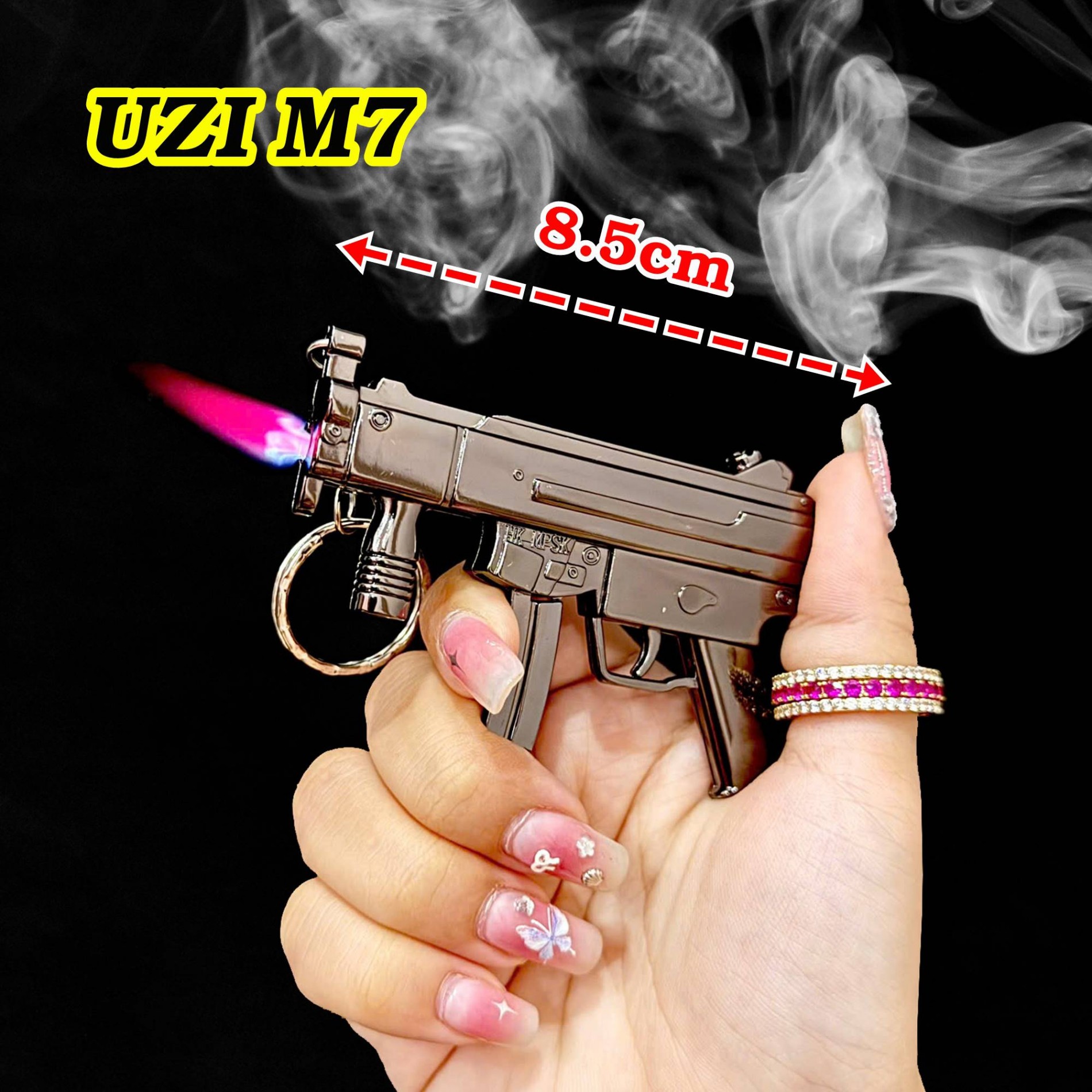 Bật lửa hình súng UZI M7 lừa khò có móc khóa dùng gas