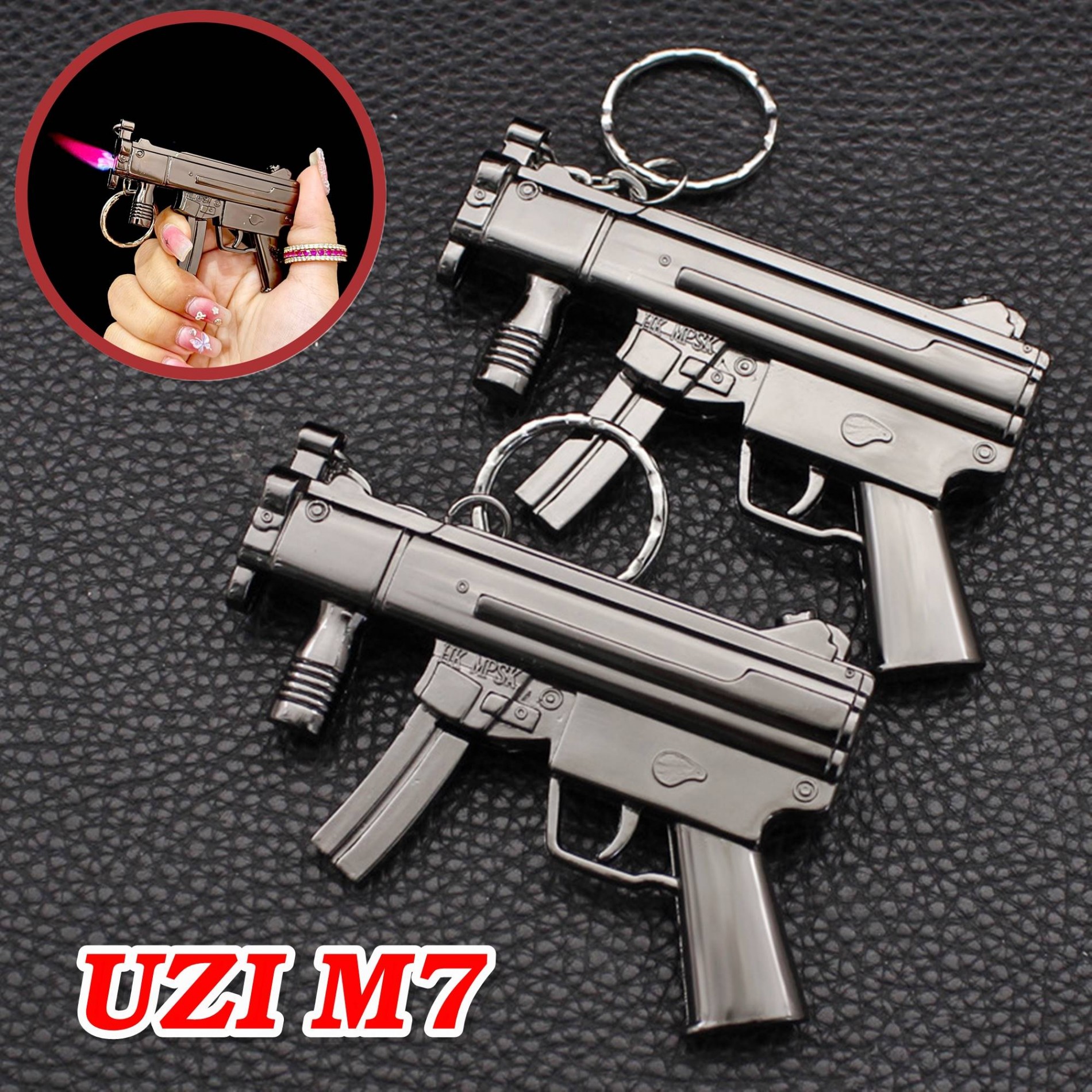 Bật lửa hình súng UZI M7 lừa khò có móc khóa dùng gas