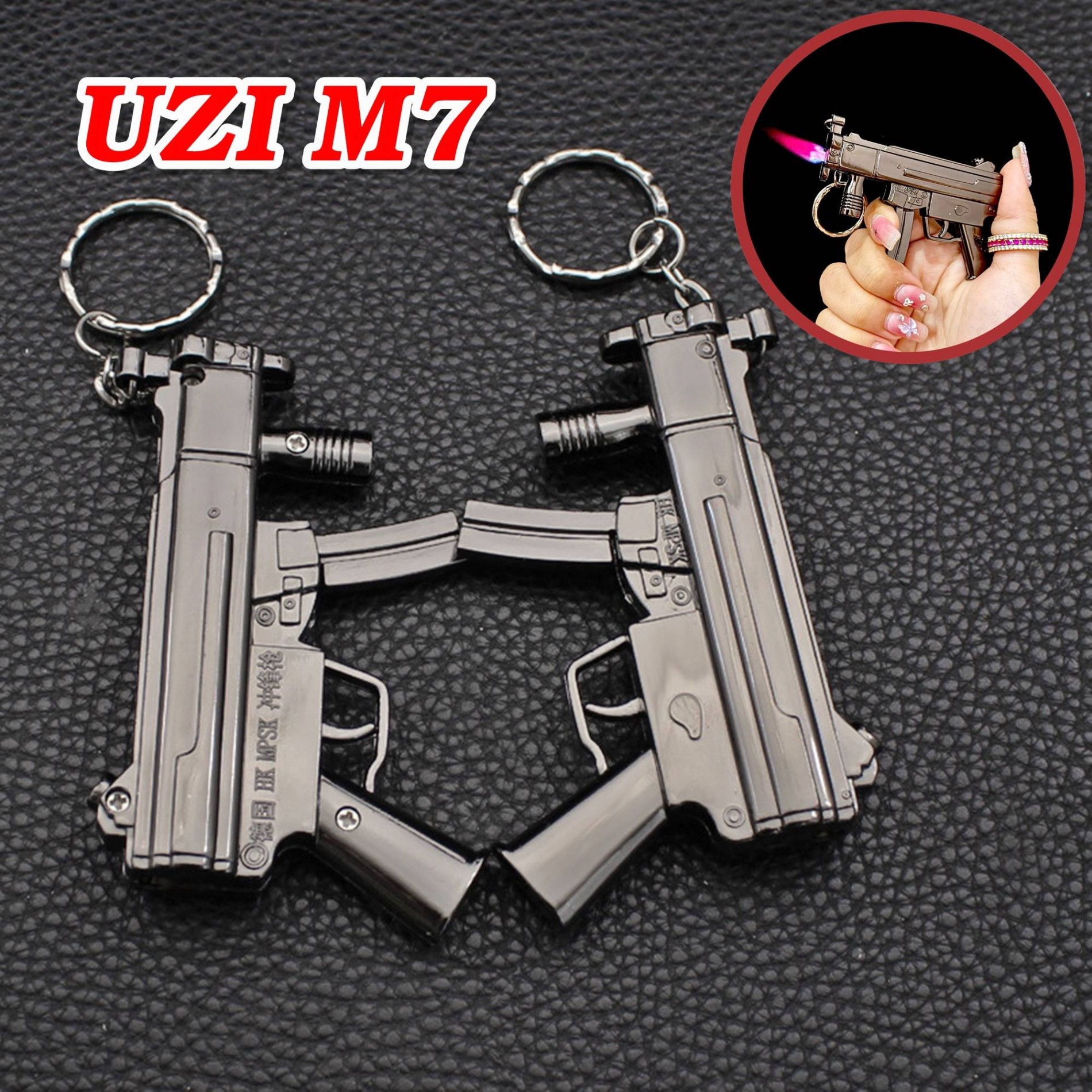 Bật lửa hình súng UZI M7 lừa khò có móc khóa dùng gas